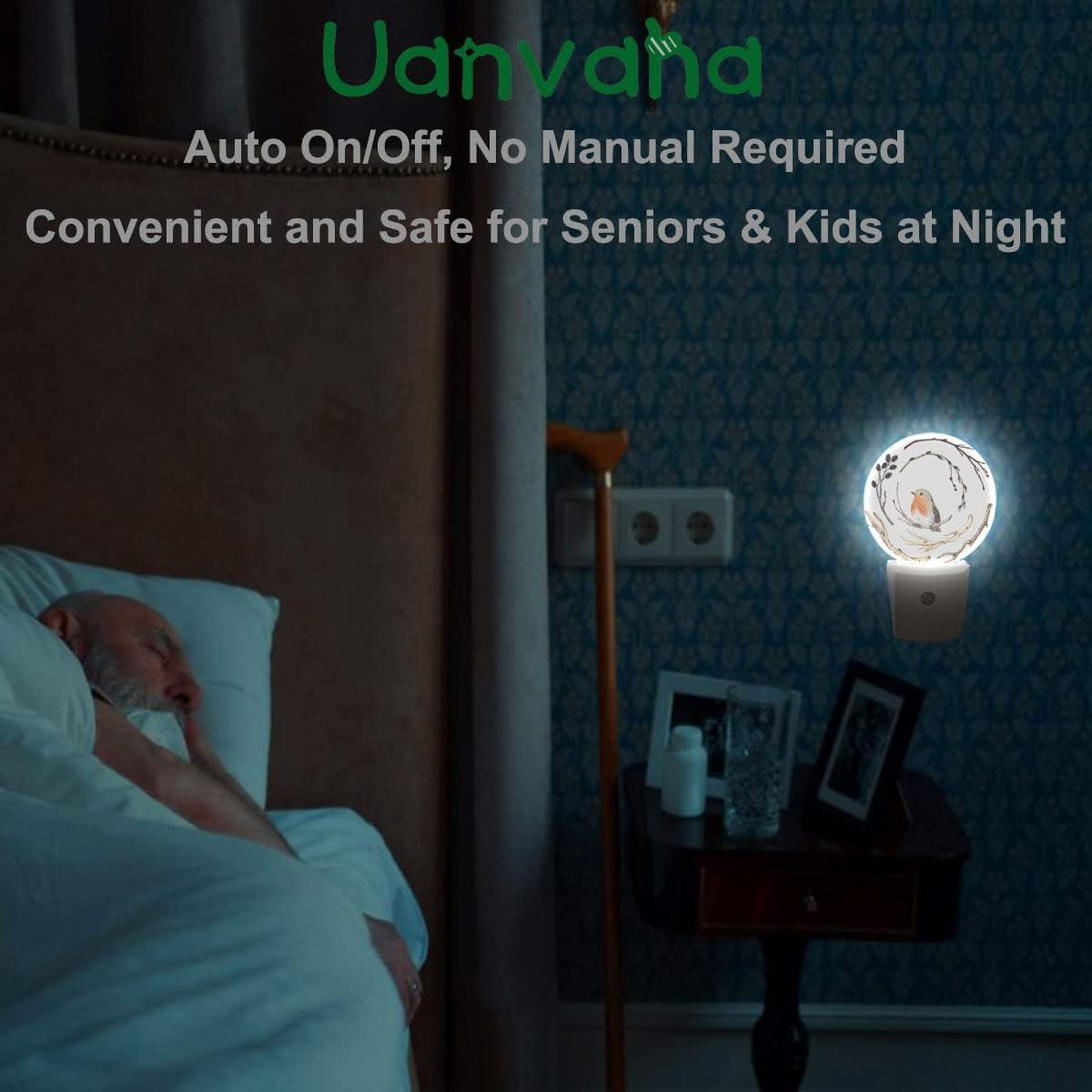 Luces nocturnas de ramas y pájaros, luces nocturnas enchufables a la pared, sensor de atardecer a amanecer, luz nocturna redonda para adultos, niños