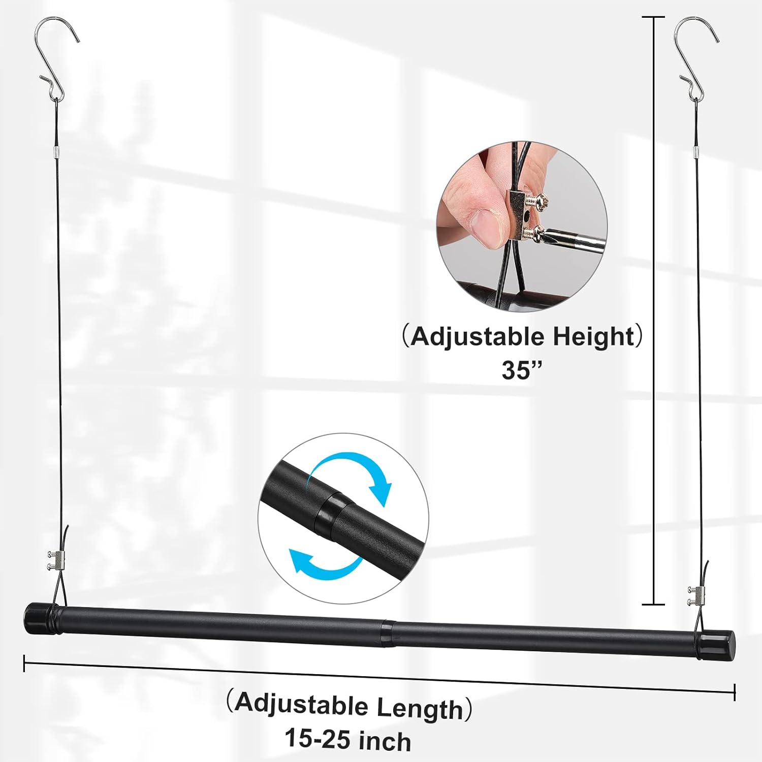 Barra colgante de armario, organizador colgante de armario ajustable de longitud y altura, barra colgante de ropa de 35 pulgadas de altura, extensor
