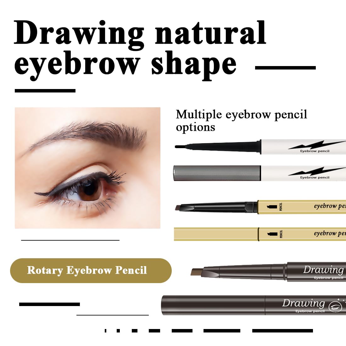 3 lápices de cejas diferentes, crean cejas de aspecto natural fácilmente y duran todo el día, 3 en 1 3 lápices de cejas negro #-0803097