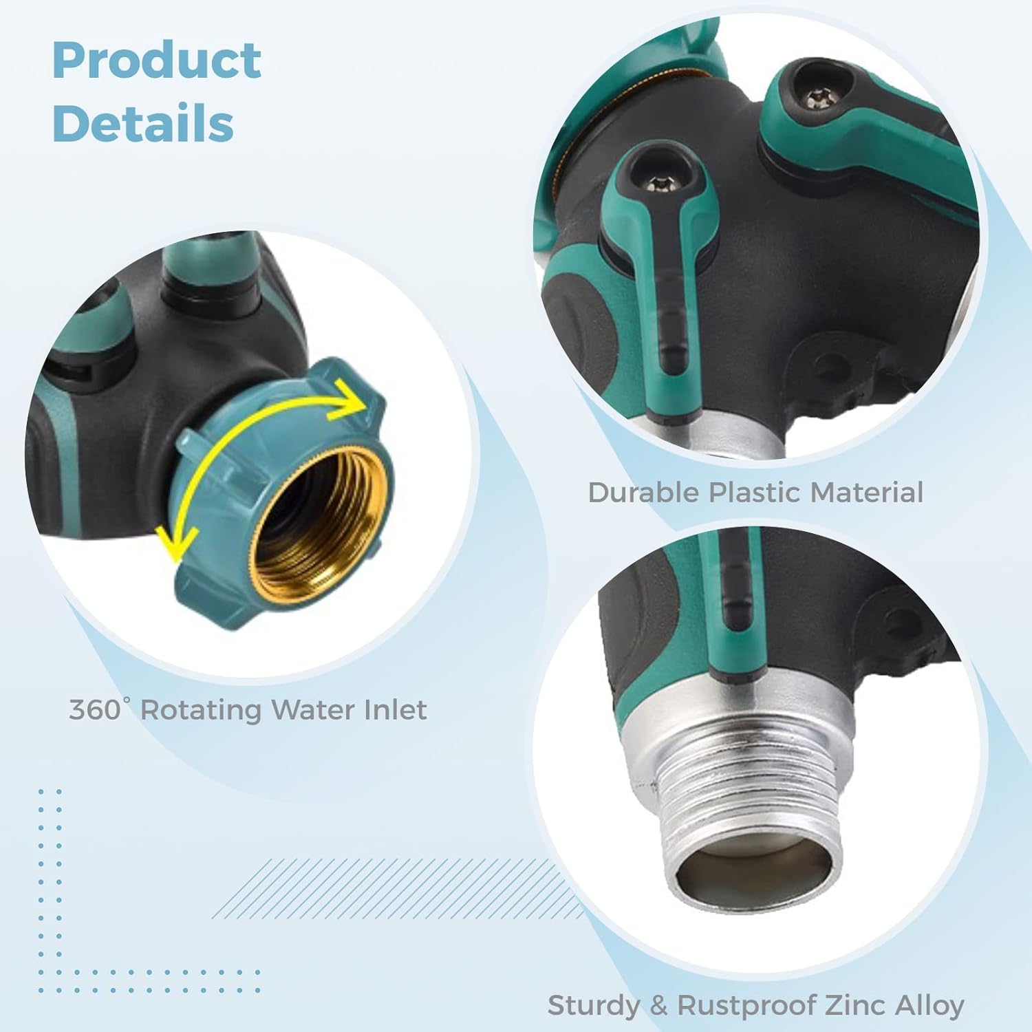Homaisson Divisor de manguera de jardín de 2 vías, conector Y de grifo de agua de 34 pulgadas con 3 arandelas a prueba de fugas, divisor de manguera