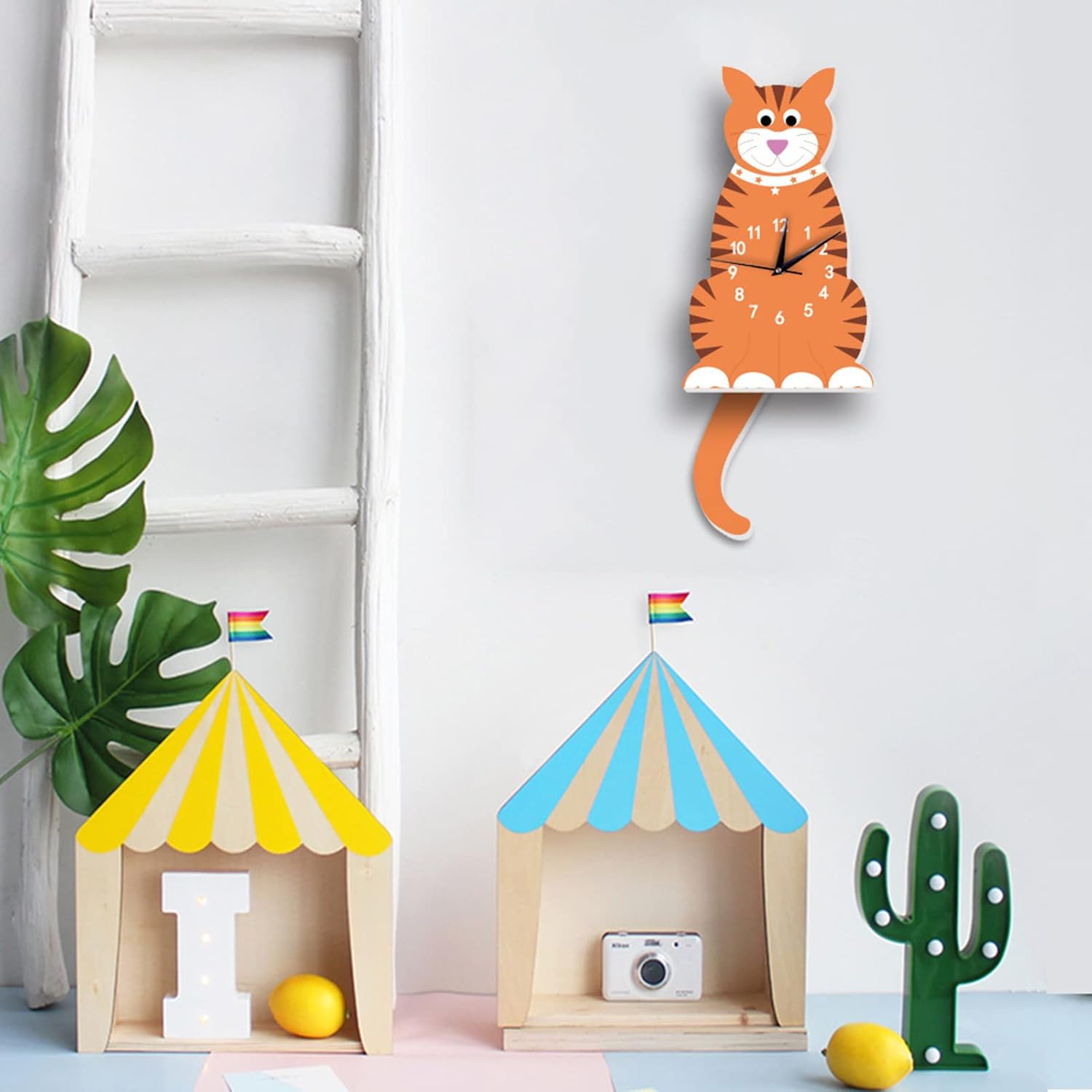 Reloj de pared de dibujos animados para niños, silencioso, colgante con péndulo para habitaciones de niños, decoración perfecta para habitación y