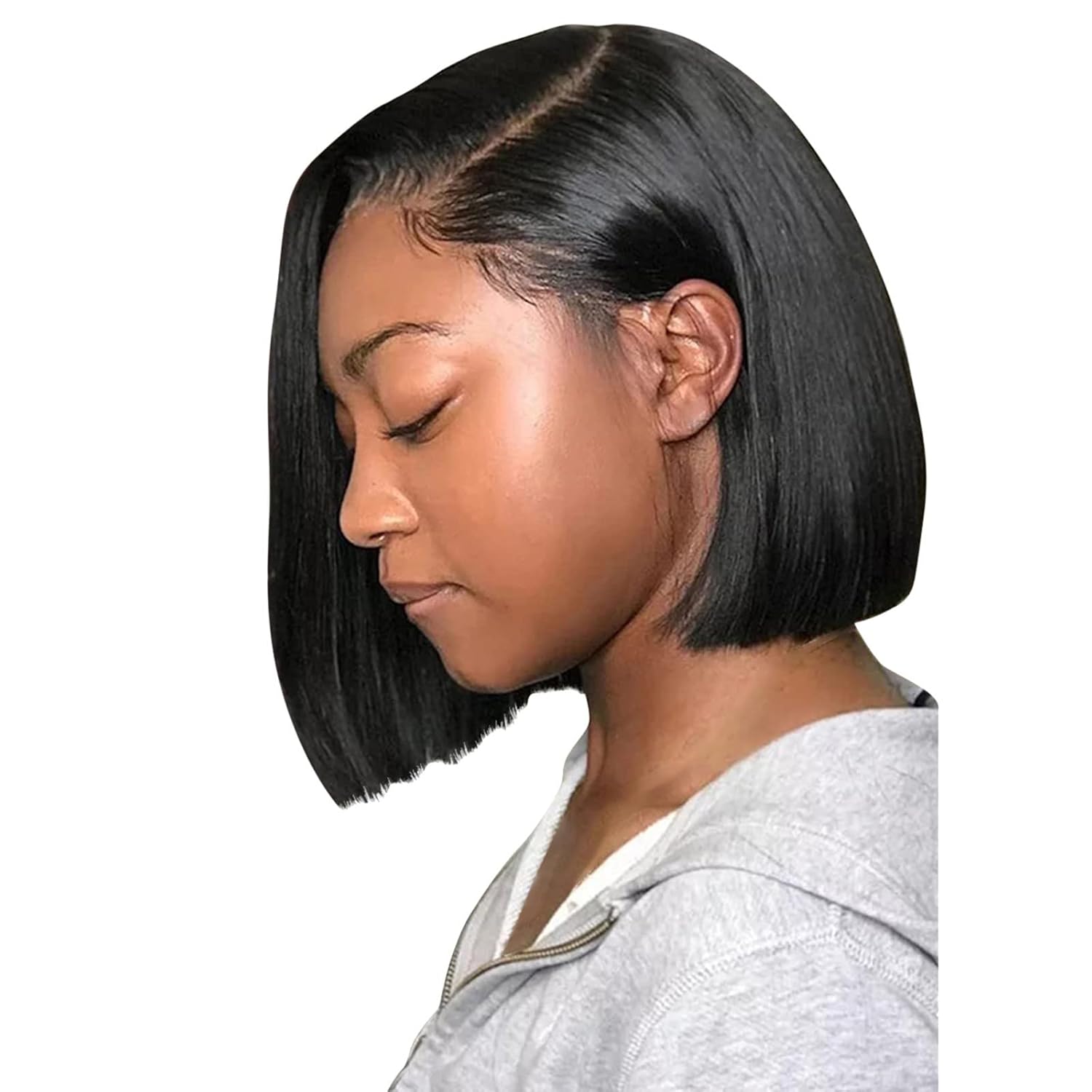 Pelucas de cabello natural estilo Bob para mujeres negras, pelucas de cabello humano con encaje frontal, transparente, sin pegamento, pelucas de
