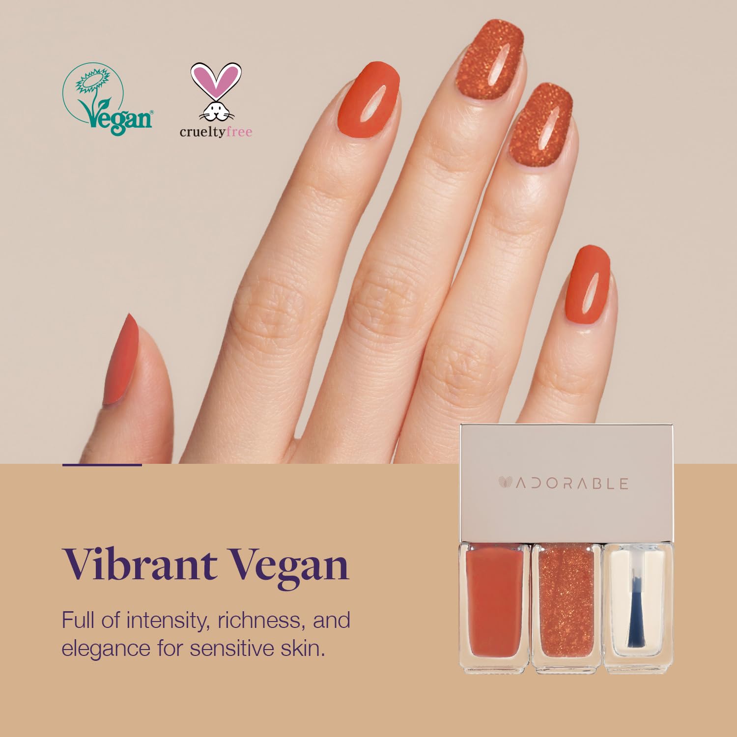 Juego de 3 esmaltes de uñas veganos a base de agua (2 colores + capa superior transparente), respetuoso con el medio ambiente, no tóxico,