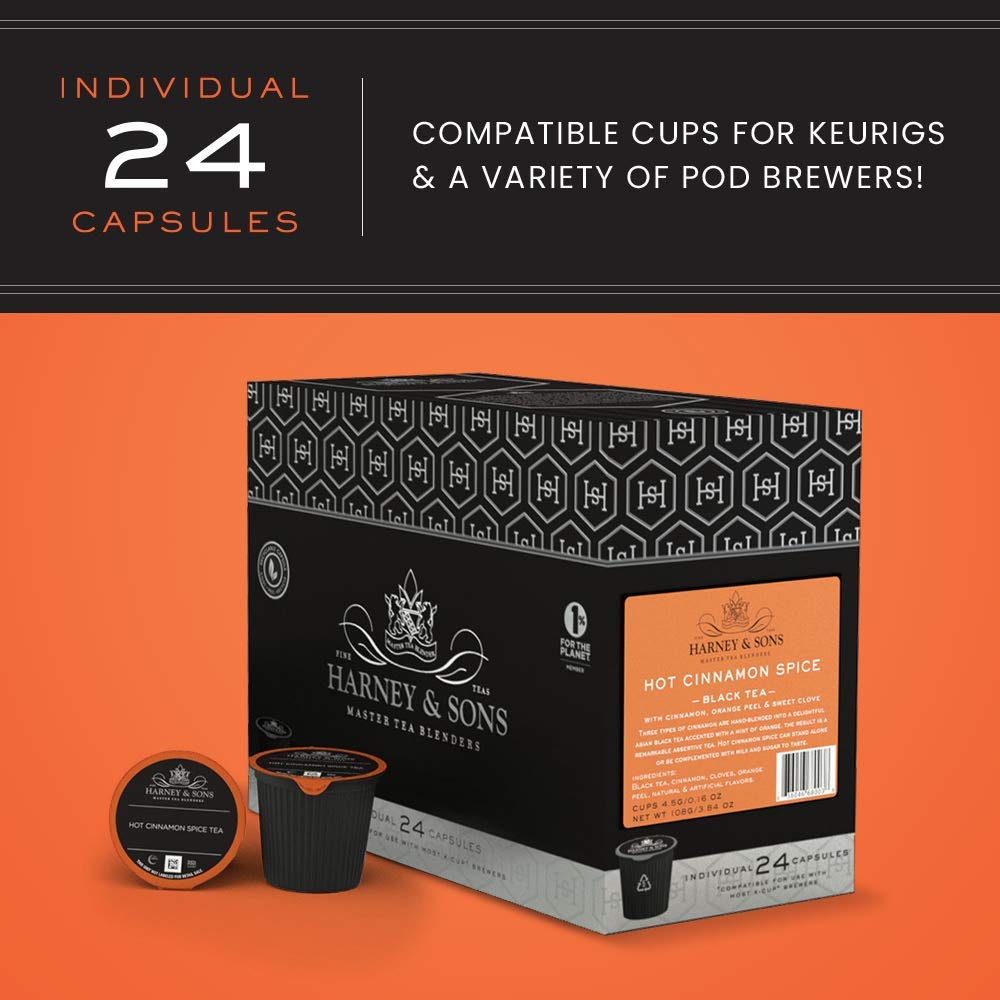 Harney and Sons – Cápsulas de té de especias de canela caliente, 24 unidades