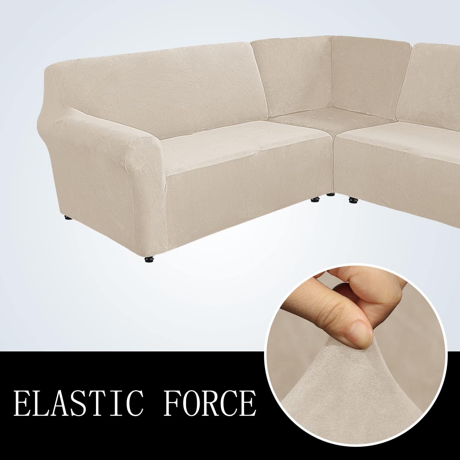 Fundas para sofá modular de esquina de 5 asientos en forma de L, fundas de terciopelo para sofá modular en forma de L, protector elástico suave y