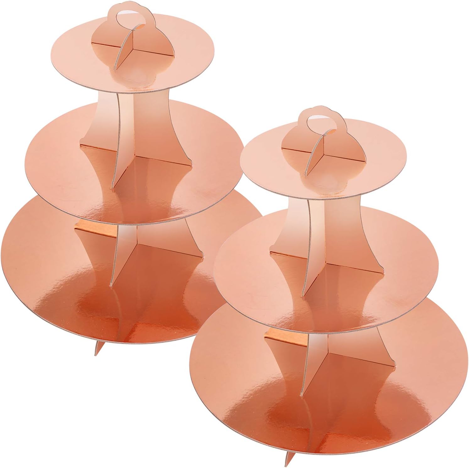 Juego de 2 soportes redondos de cartón de 3 niveles de oro rosa para 24 cupcakes, perfecto para mujeres y niñas, cumpleaños, despedida de soltera,