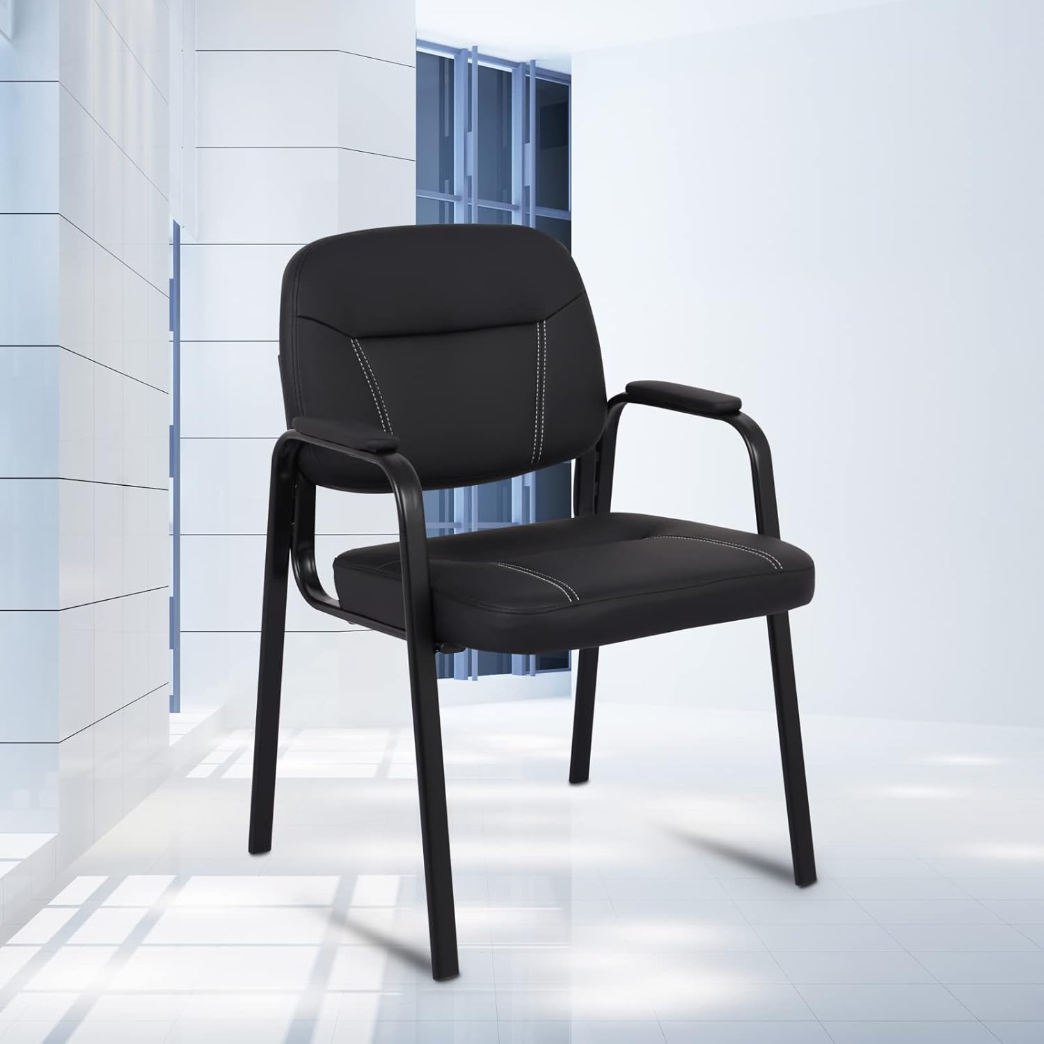 CLATINA Silla de recepción con reposabrazos acolchado de cuero regenerado, silla de invitados de estilo moderno para oficina, reuniones, sala de