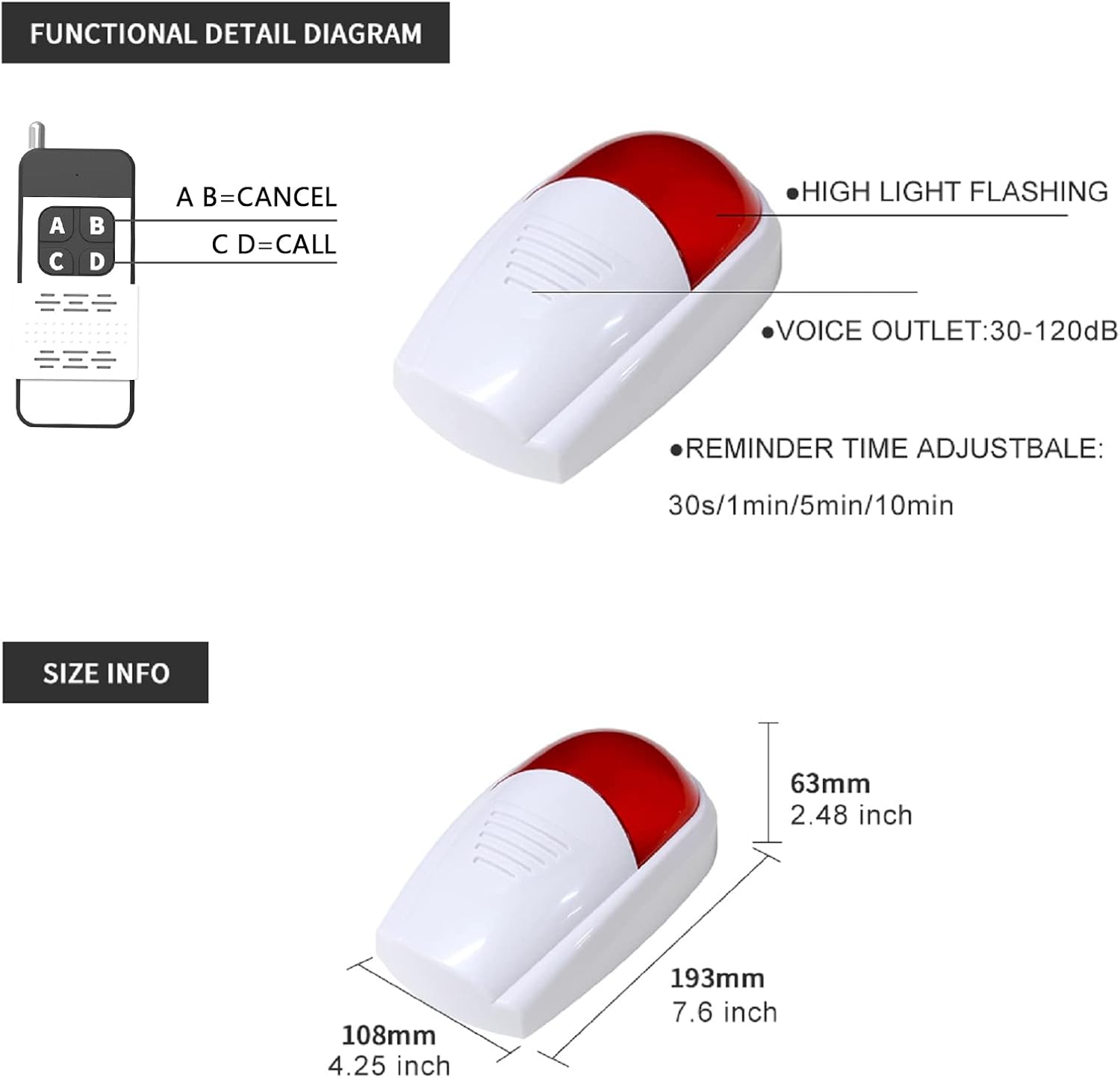 WNKRUN Sistema de alerta inalámbrico, sirena estroboscópica, alarma de enfermera, llamada con 1 localizador de alerta, 3 botones de llamada SOS con