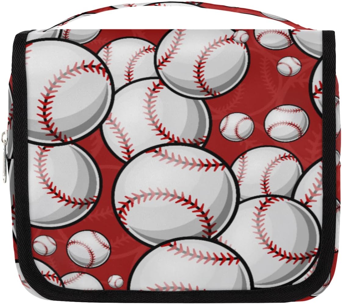 Neceser deportivo de béisbol para mujeres y hombres con gancho para colgar, patrón de béisbol, bolsa de cosméticos de viaje, estuche de maquillaje,