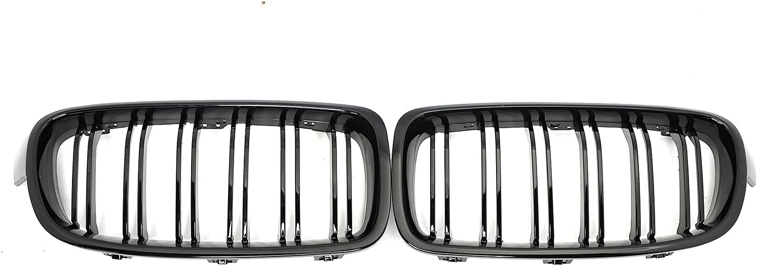 Parrilla de riñón frontal ABS F30 F31 F35, compatible con BMW Serie 3 2012-2018 (juego de 2 piezas de rejillas negras brillantes de doble listón)