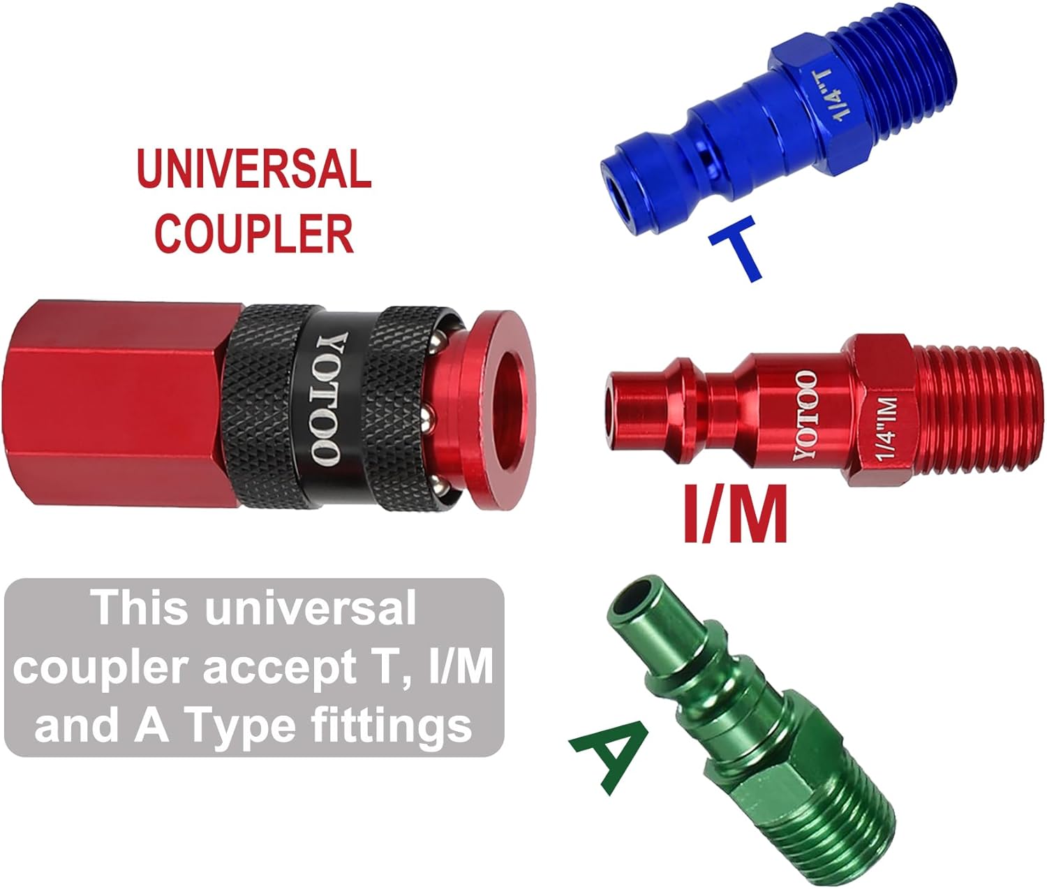 YOTOO Kit de acoplador y enchufe de aire universal de 7 piezas, accesorios de manguera de aire de conexión rápida, accesorios de aire de aluminio