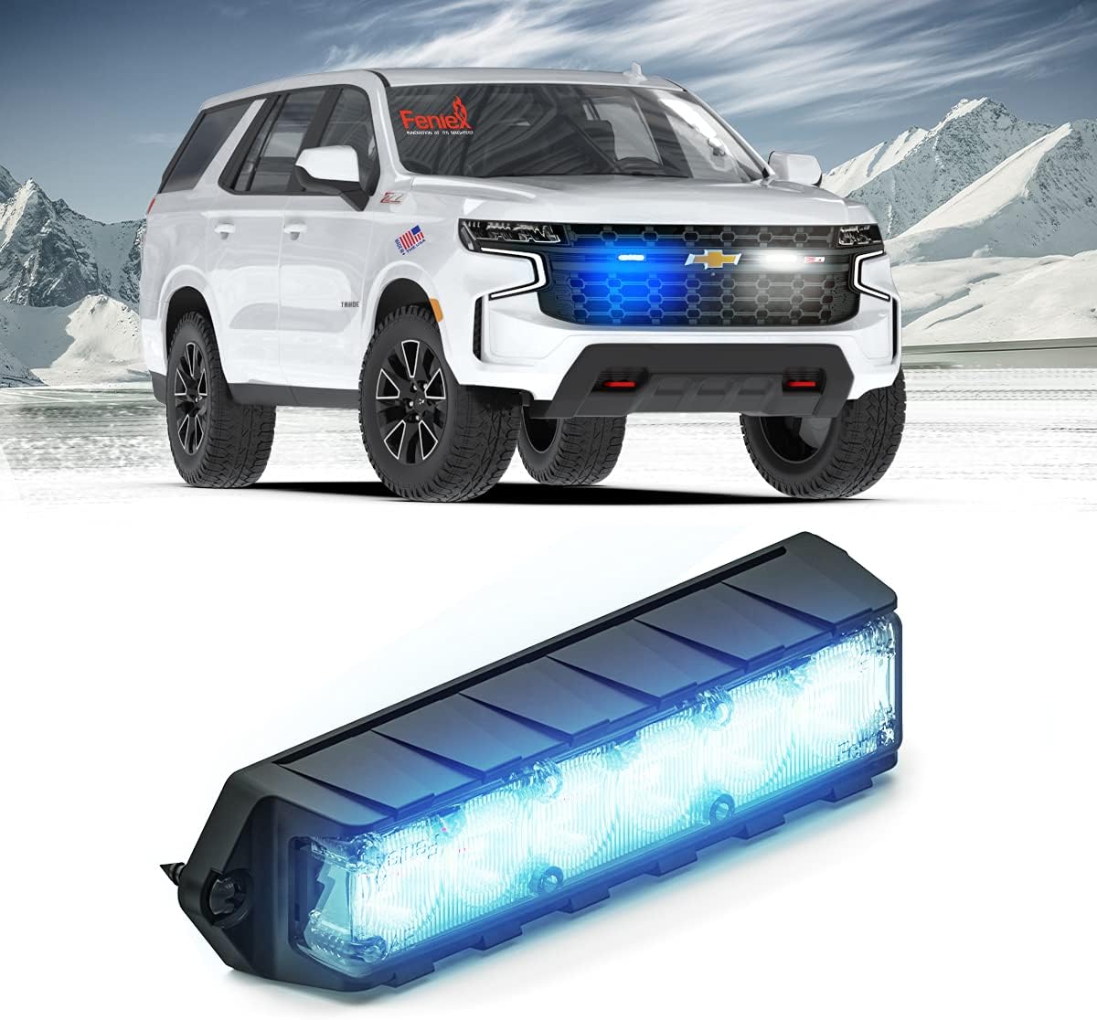 Feniex Industries – Luces de advertencia LED profesionales de montaje en superficie de Fusion-S (azul) para emergencias, obras públicas y grúas