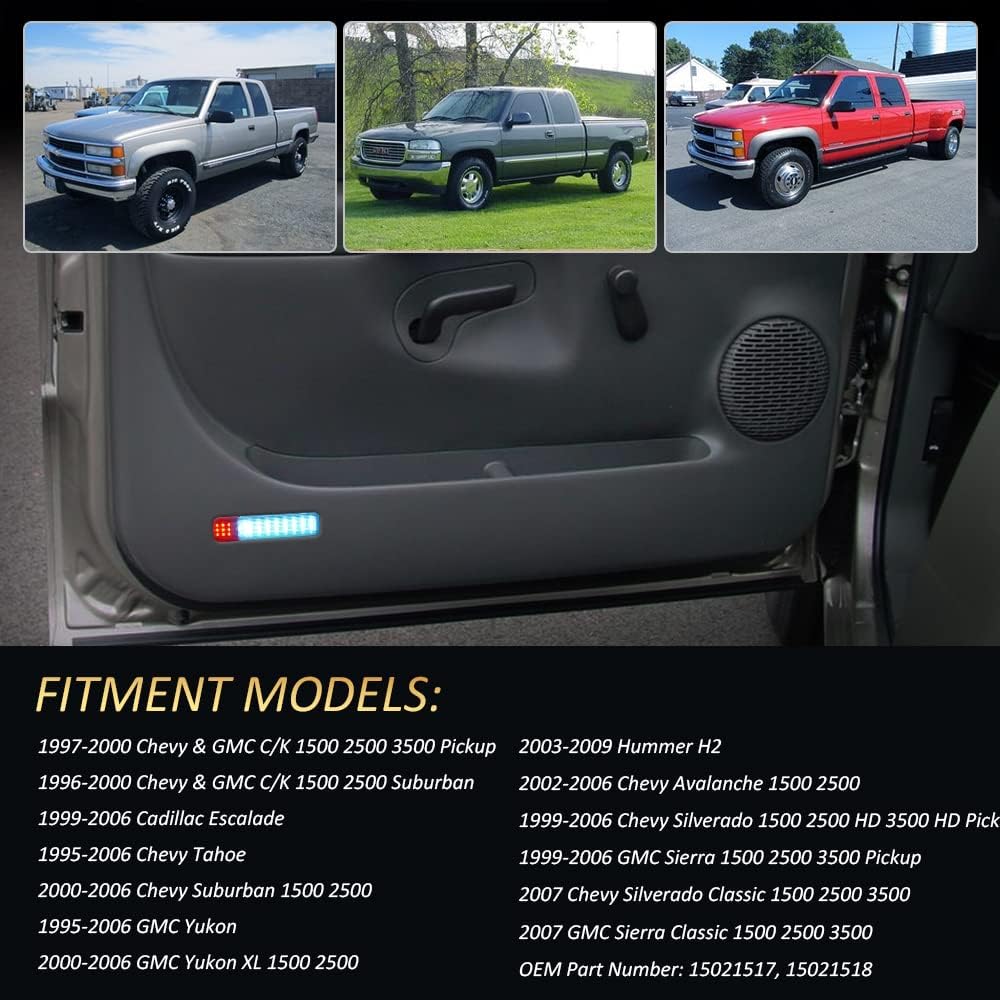 D-Lumina Luz LED para puerta interior, luz de cortesía, panel de puerta, lámpara de advertencia, color azul hielo para Chevy GMC CK SilveradoSierra