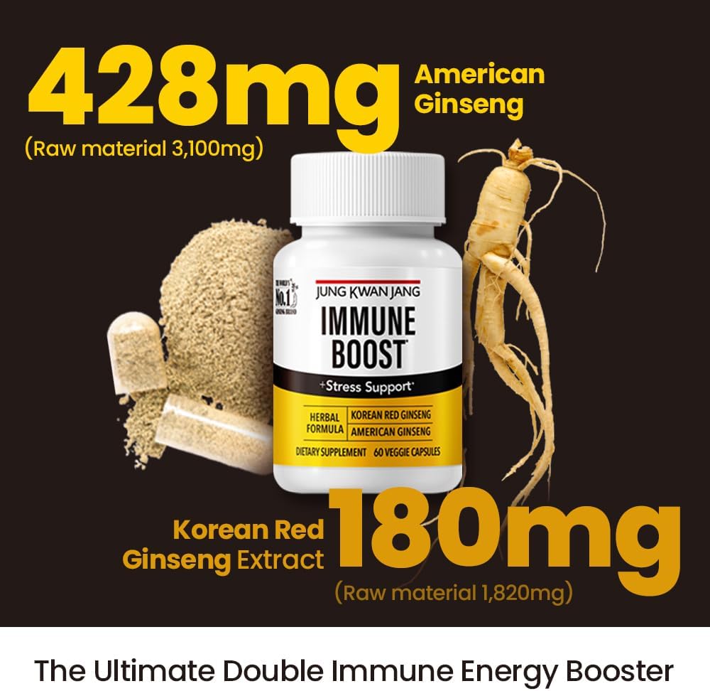 JungKwanJang – Suplemento inmunitario, adaptógeno con ginseng americano y dúo de ginseng rojo coreano para inmunidad, energía, combate la fatiga,