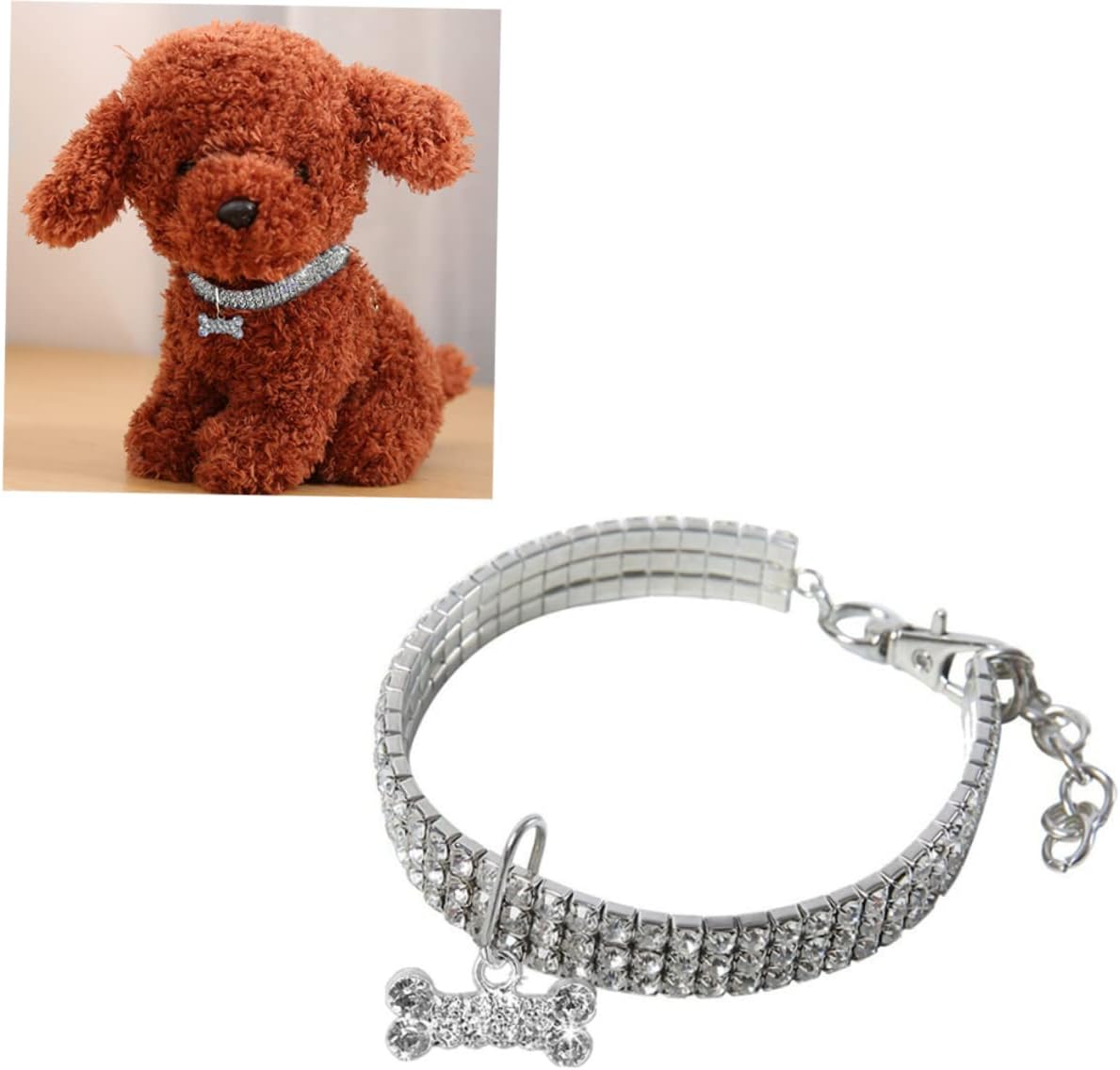 POPETPOP 1 collar de perro con diamantes de imitación, cadena elástica para el cuello de gato, collares para cachorros, collares ajustables para