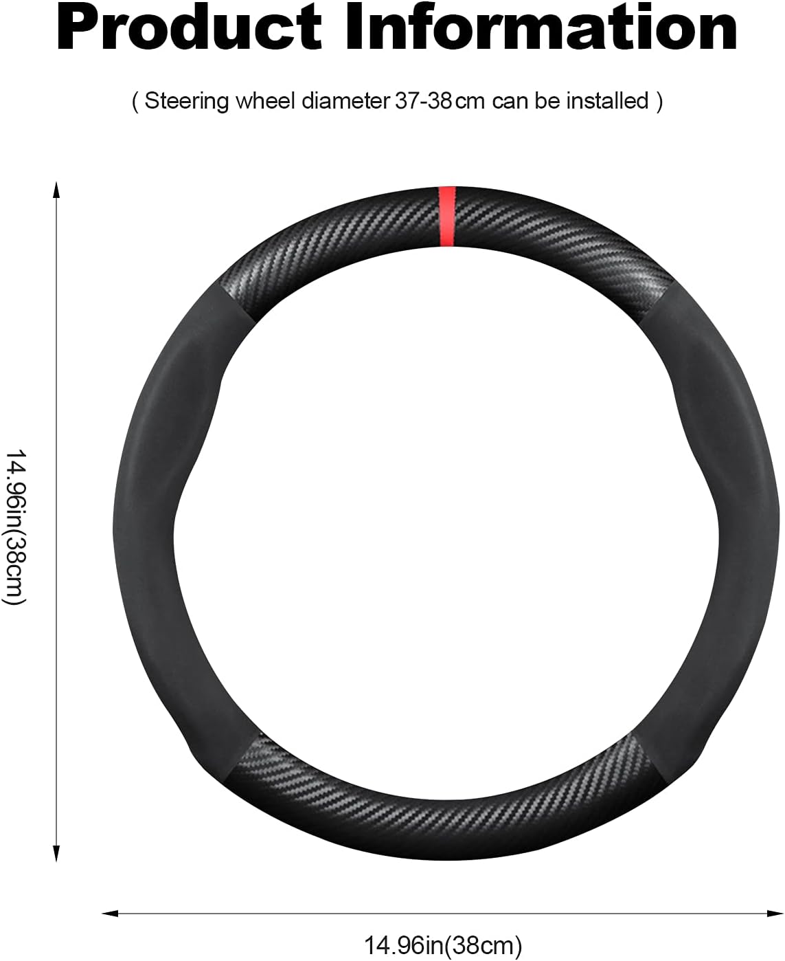 Ergocar Funda para volante de piel sintética de fibra de carbono y microfibra de forma redonda, antideslizante, protector para volante de automóvil,