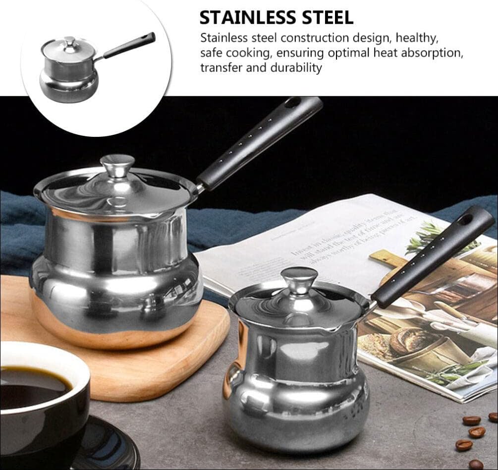 CALLARON Sartén de acero inoxidable para cocinar con mango de tapa, calentador de leche, olla de fusión de mantequilla para estufa, chocolate, café,