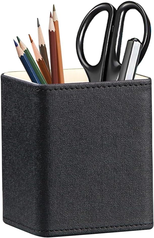Fanousy Soporte para lápiz para escritorio, organizador de escritorio de cuero, organizador de almacenamiento para rotulador, papelería, brochas de