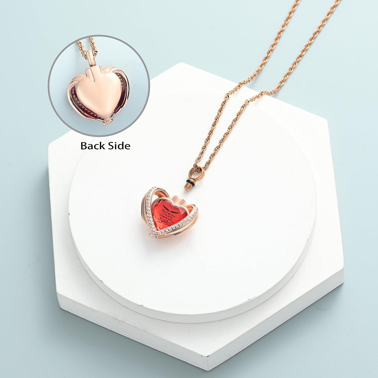 shajwo Collar de cenizas de urna de corazón de ala de ángel para mujeres y hombres, piedra natal amada, colgante conmemorativo