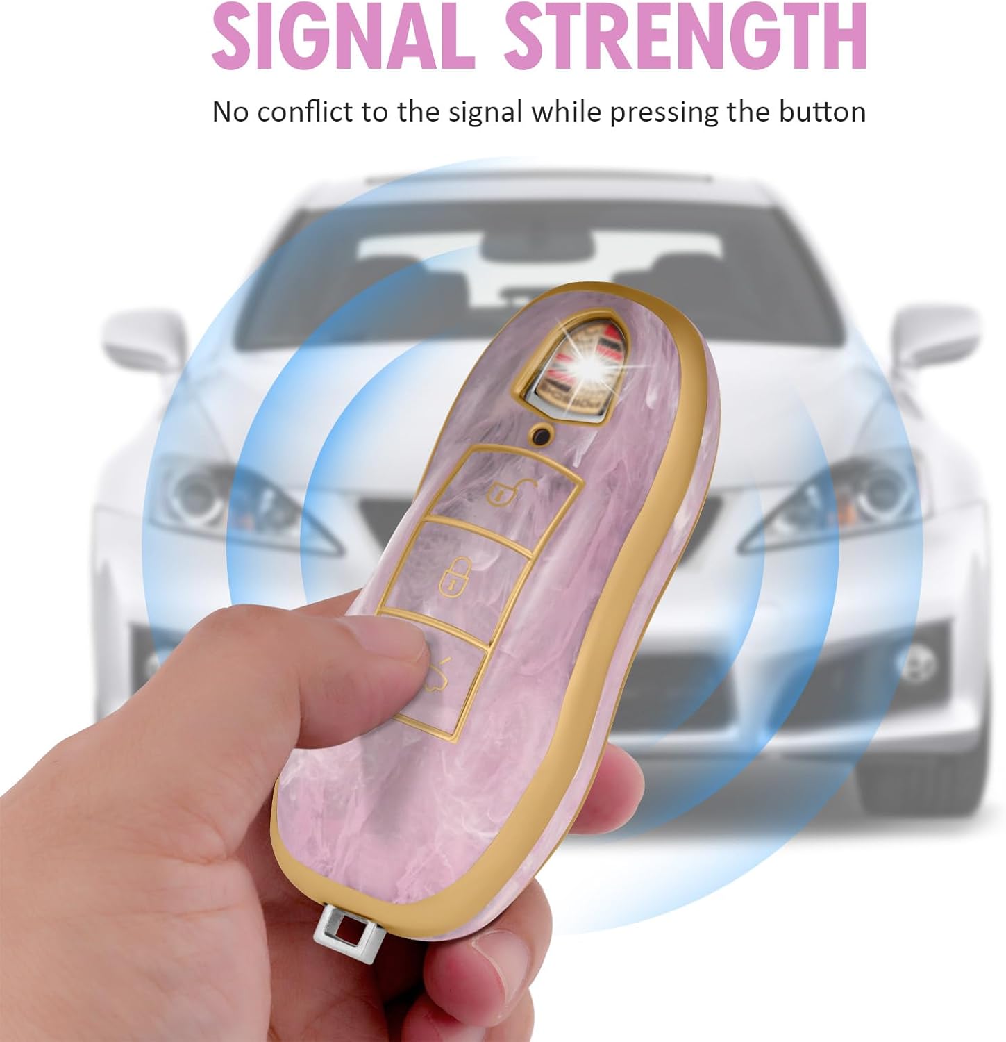 Funda para llavero Porsche, funda de TPU suave premium compatible con Porsche Cayenne Panamera Macan718911918 Boxster Cayman (patrón de melocotón)