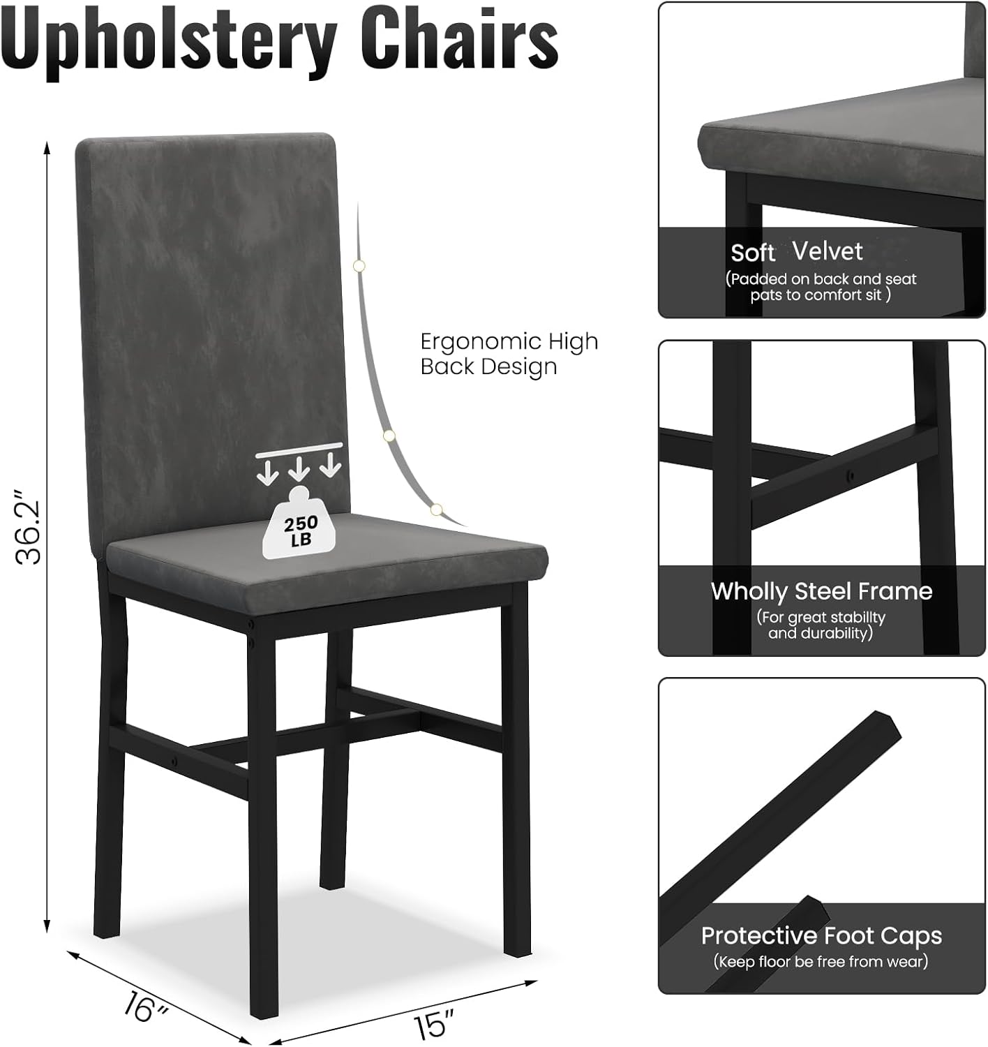 Hooseng Juego de 4 mesas de comedor para 4, juego de 4 mesas y sillas de cocina modernas, juego de mesa de comedor de 5 piezas que ahorran espacio