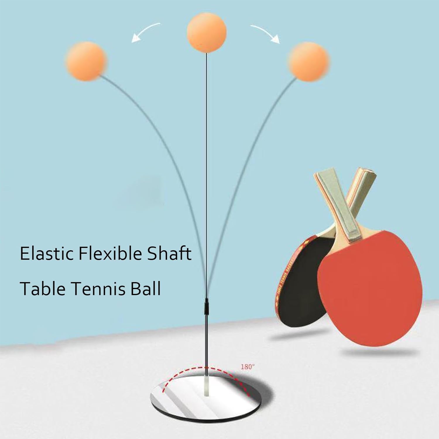 HURRISE Juego de paletas de pelotas de tenis de mesa, juego de paletas de ping pong con pelotas, entrenador de tenis de mesa con eje elástico, base