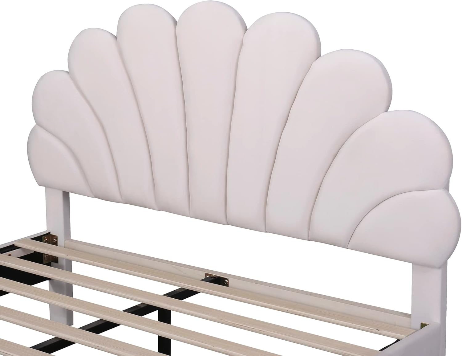 Merax Cama de plataforma tapizada tamaño Queen con marco de madera con patrón de flores cabecera de terciopelo para dormitorio, niños, niñas y