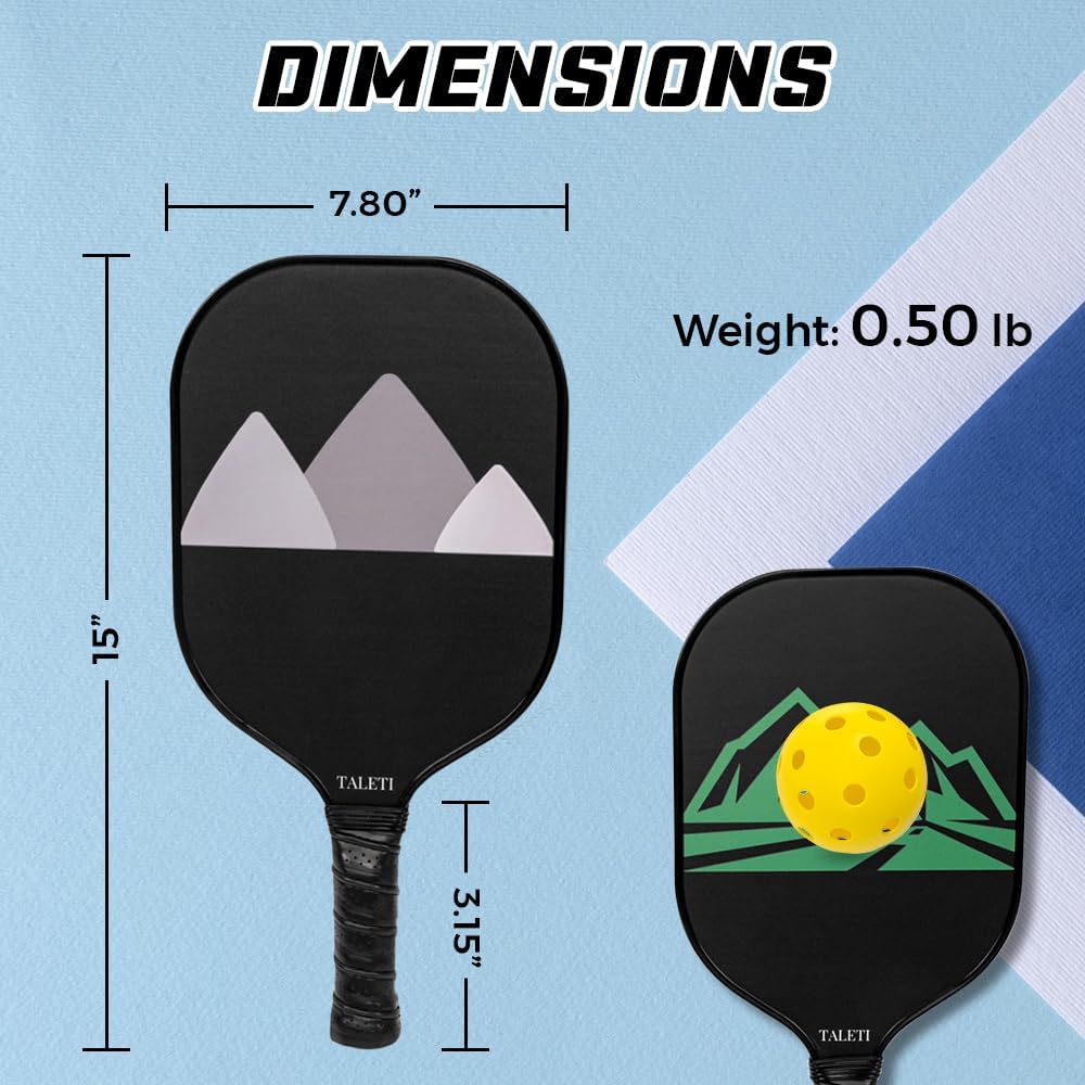 Taleti – Juego de 2 raquetas de pickleball de fibra de carbono, ligeras con 1 bolsa de transporte, 6 bolas de pickleball