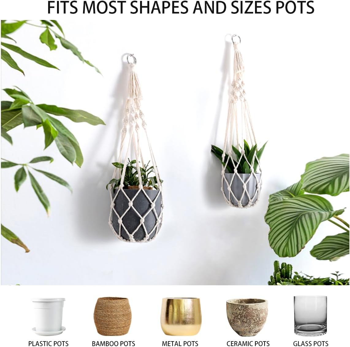 Artilady Colgador de macramé para plantas, maceta colgante grande para plantas de interior, cuerda de algodón blanco, cesta colgante para plantas,