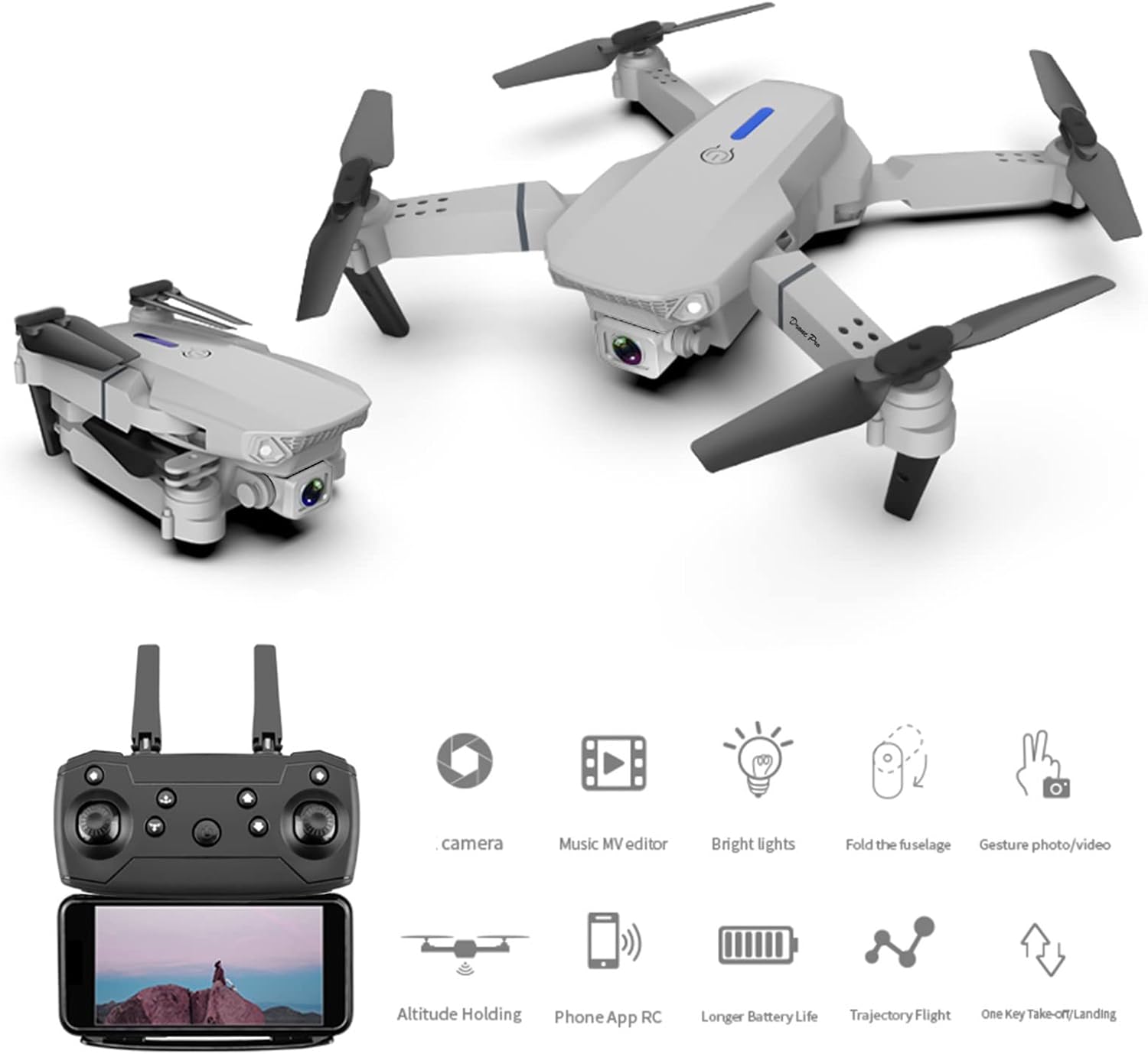 1080P HD Dual Camera FPV Mini Aerial Photography Drone, Foldable WiFi Quadcopter RC Drones, Rolling 360 Headless Mode 3-Level Flight Speed, Remote