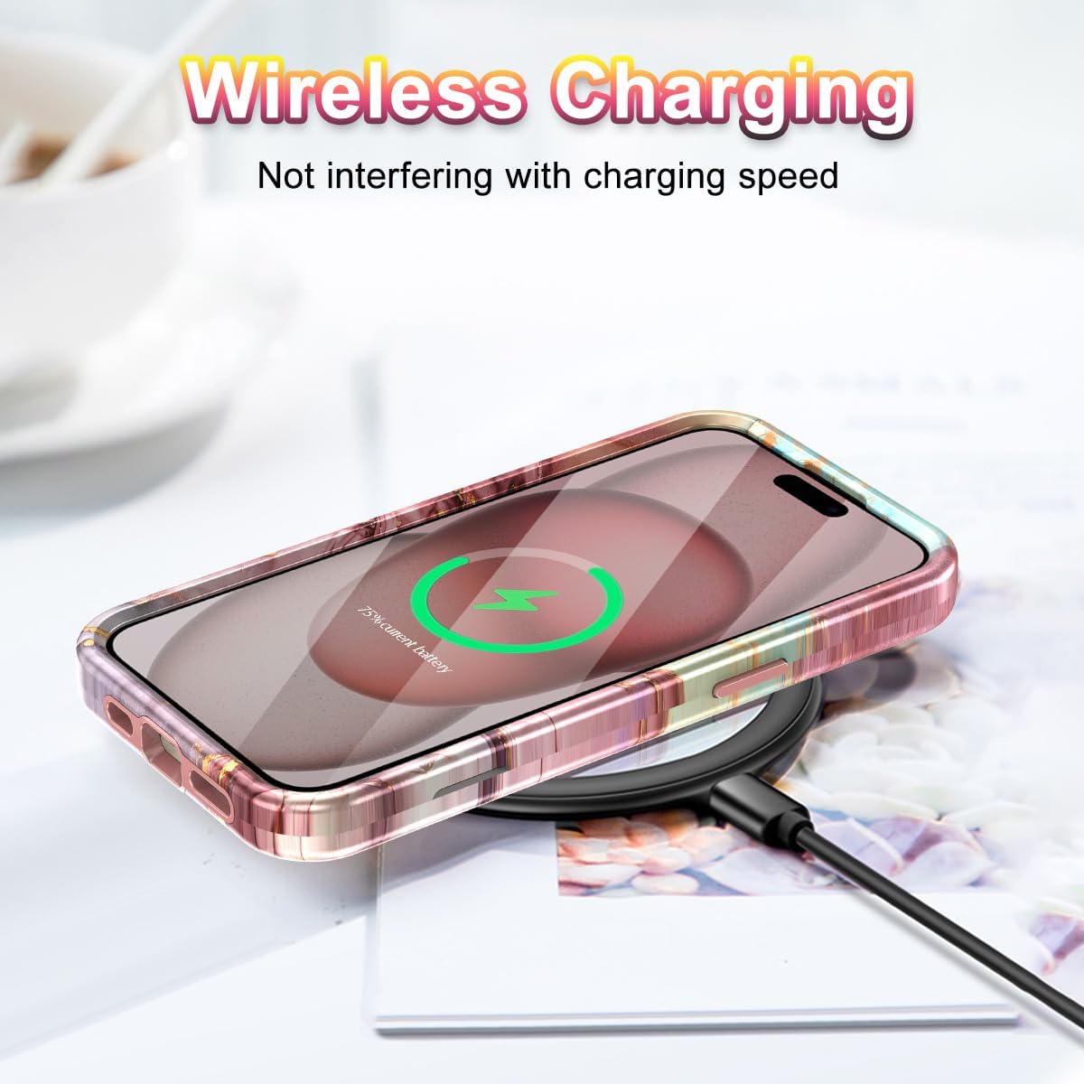 Btscase Funda para iPhone 15 Pro Max de 6.7 pulgadas (2023), patrón de mármol 3 en 1 resistente cuerpo completo a prueba de golpes PC duro +