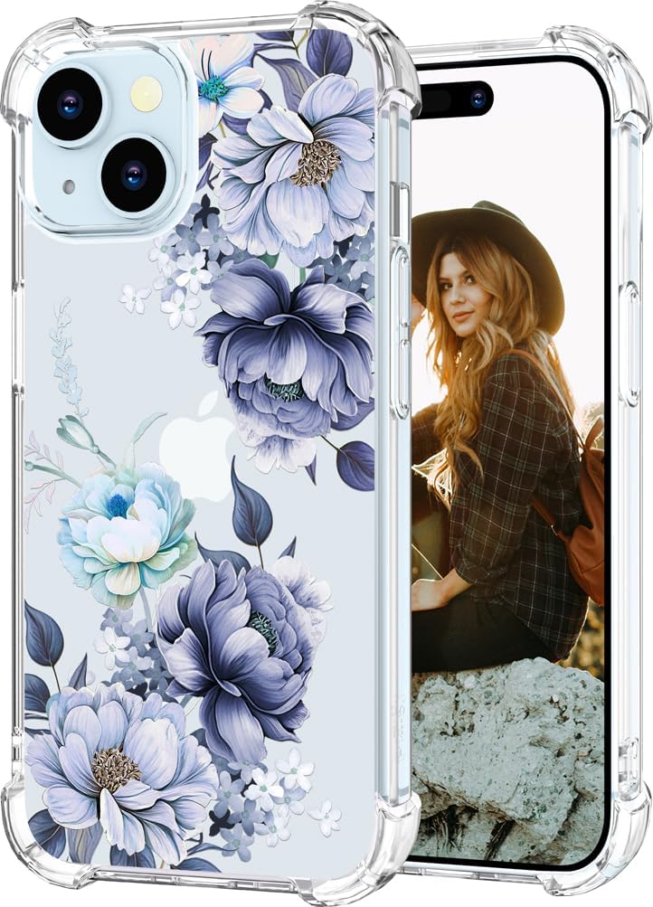 Funda para iPhone 15 para mujeres, diseño de flores y flores, bonita funda de diseño de flores estéticas para niñas compatible con iPhone 15, color