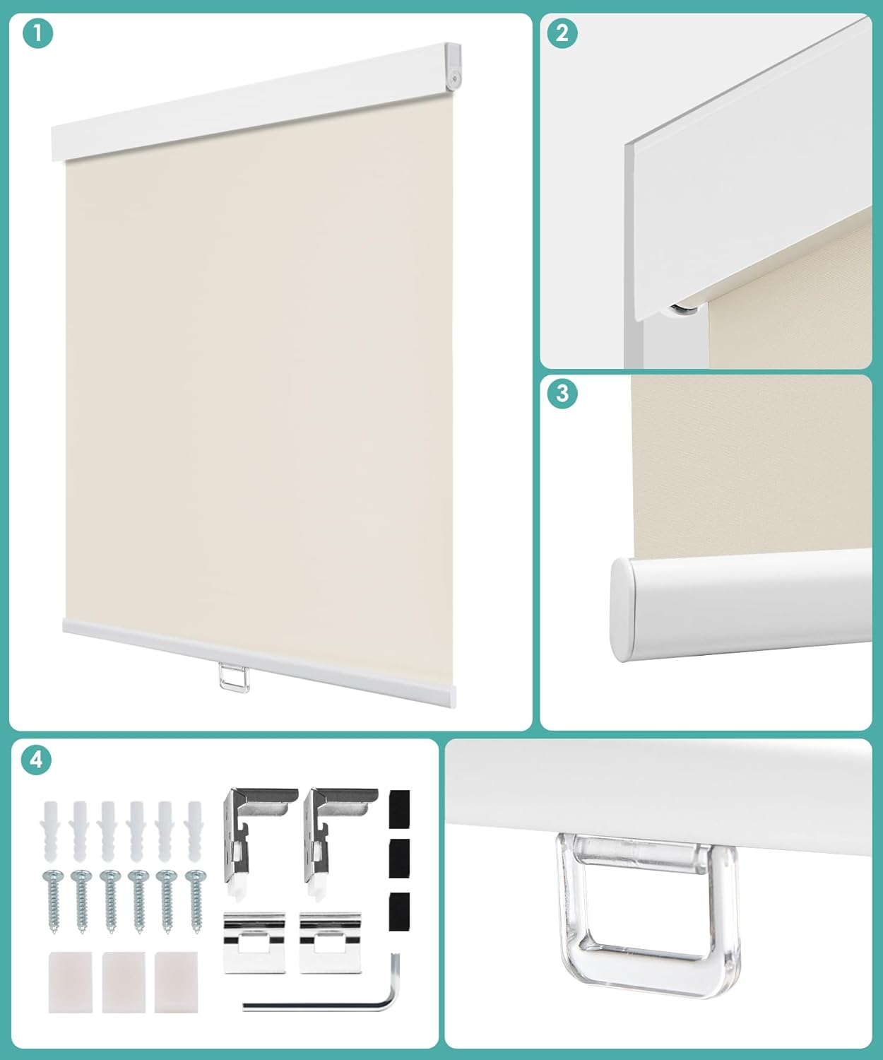 BlinDecor Persianas enrollables 100 % opacas para ventanas, sin cordón, con protección UV, persianas de puerta para hogar, beige, 27 x 72 pulgadas