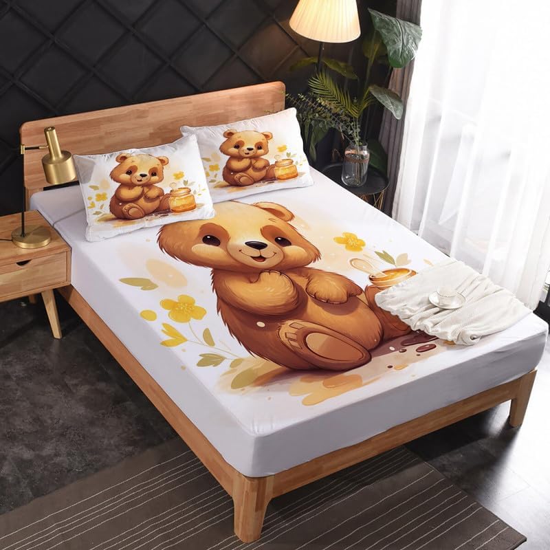 zcsm Bear Sheets – Juego de sábanas tamaño Queen, sábanas de animales para niños, microfibra suave y bolsillo profundo, sábanas y fundas de almohada