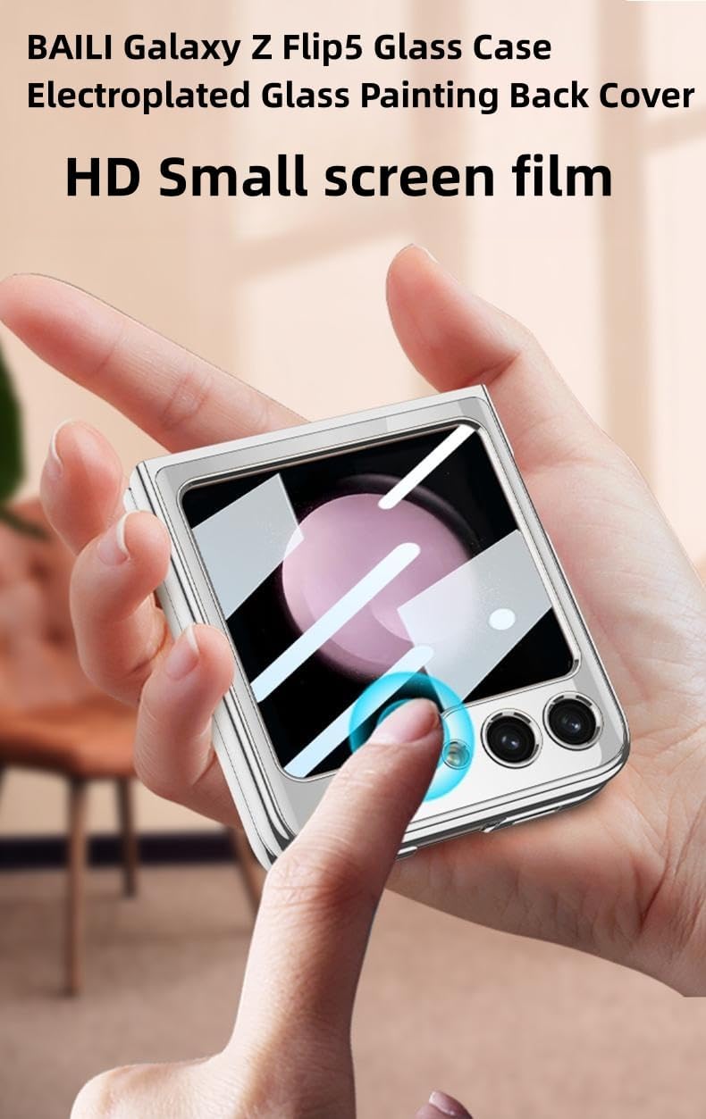 BAILI Funda Z Flip5, cubierta ultrafina de vidrio templado 9H, pintura de color galvanizado Galaxy Z Flip 5, diseño de mármol de lujo de moda con