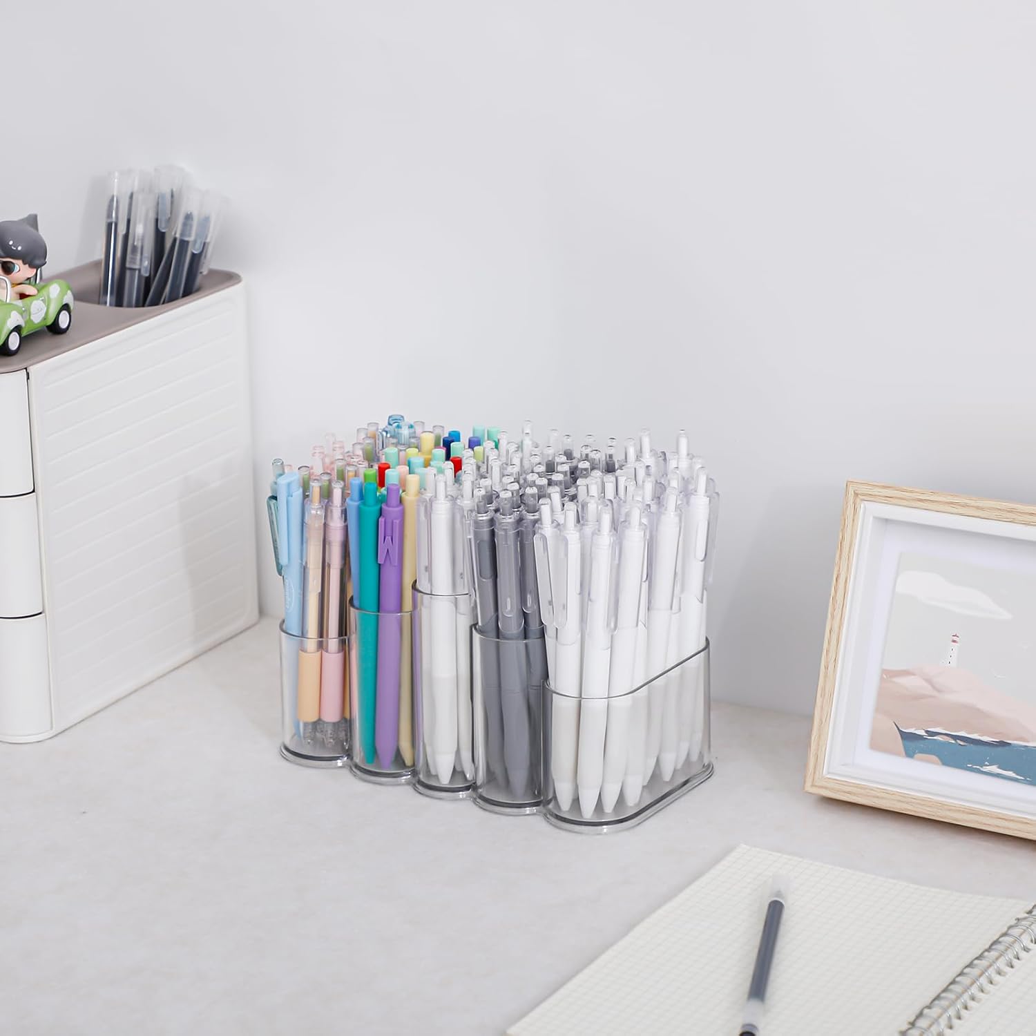 Yesesion Soporte transparente para bolígrafo para escritorio, vaso de plástico con 5 compartimentos para marcador, bolígrafos, accesorios de arte y
