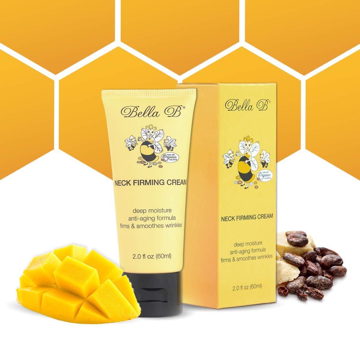 Bella B Crema reafirmante para el cuello de 2.0 onzas, crema para el cuello, crema antiarrugas para mujeres, crema para tensar la piel, reparación