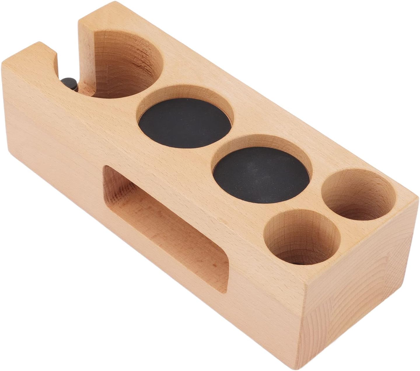 Soporte para filtro de café de madera, estación de tampón de café de madera con alfombrilla de madera para expreso, base de madera para cafeterías y
