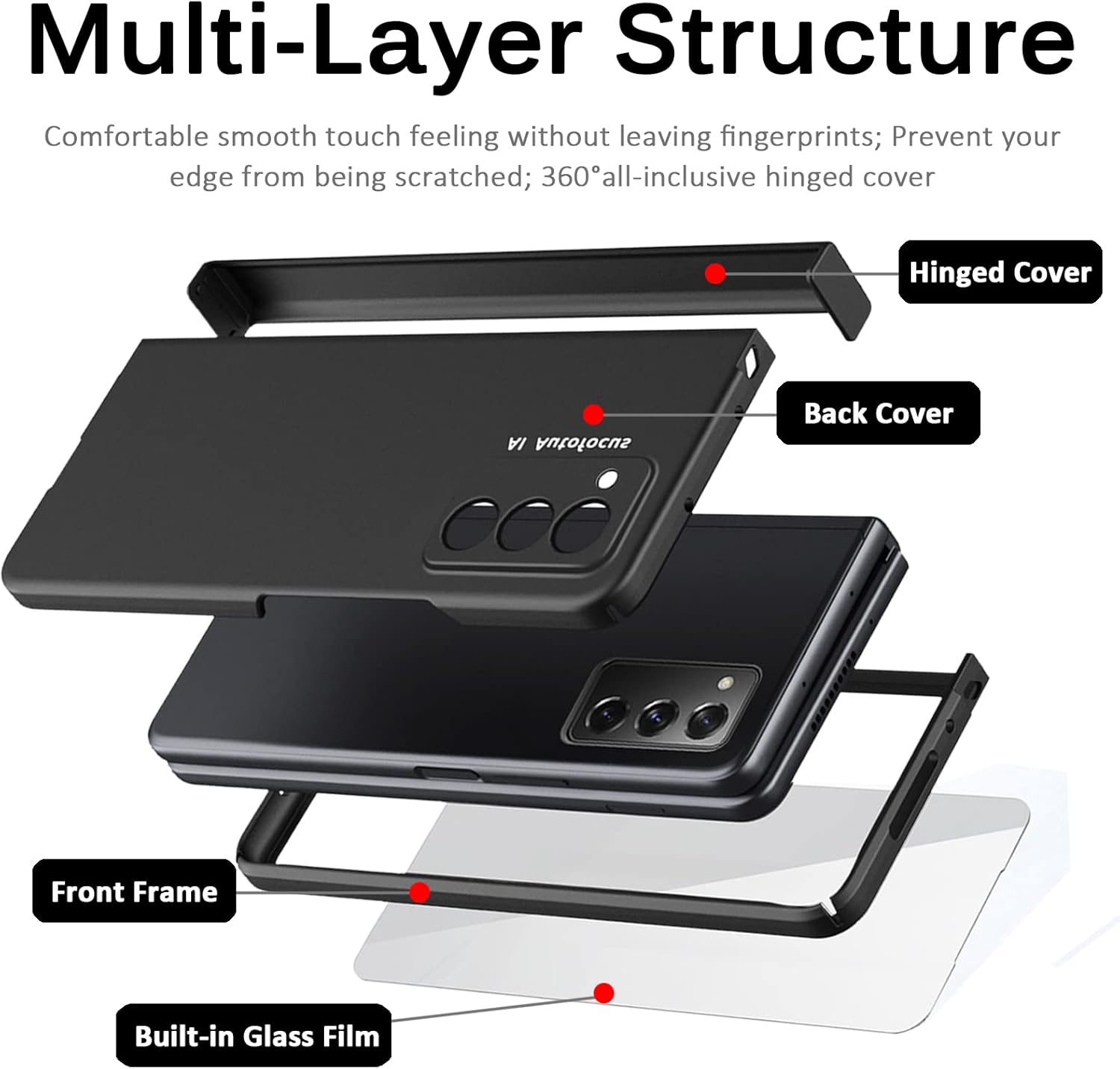 Miimall Funda compatible con Samsung Galaxy Z Fold 2, cobertura de bisagra, parachoques protector para mujeres y hombres con película protectora de