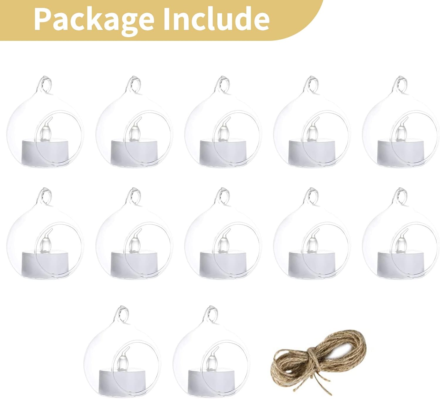 12 portavelas de cristal colgante con velas LED, globos de vidrio colgantes de 2.36 pulgadas, recipientes de vidrio colgantes de terrario para