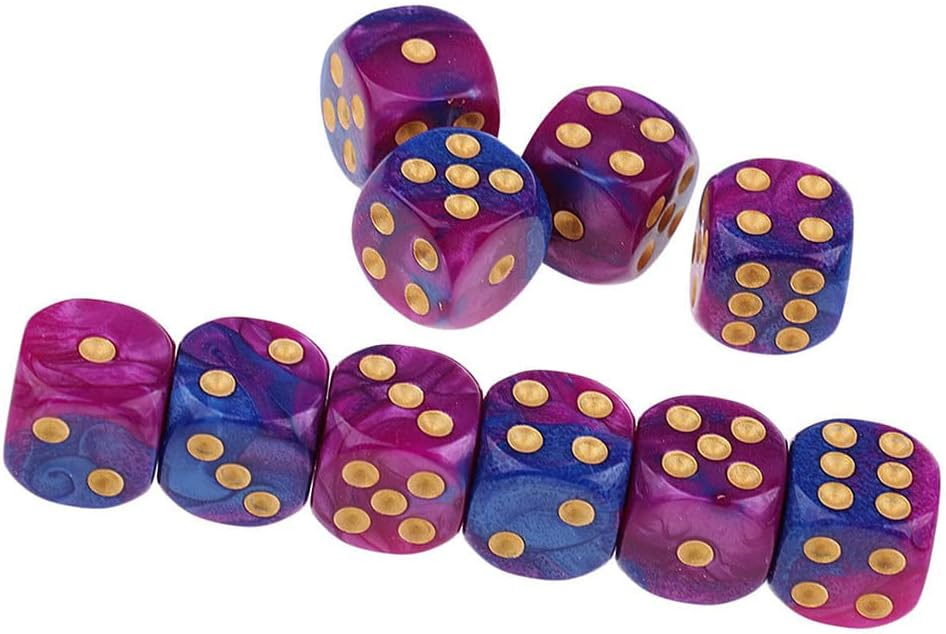 10 dados poliédricos D6 de 0.632 pulgadas de acrílico para juegos de mesa RPG MTG DND (morado y azul)
