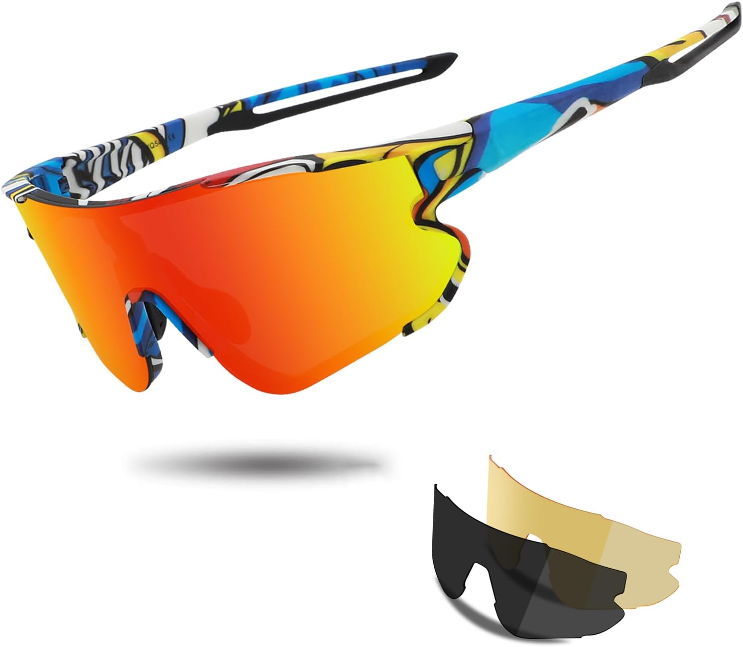 Gafas de sol deportivas de ciclismo para hombres y mujeres con 1 o 3 lentes intercambiables, gafas de béisbol