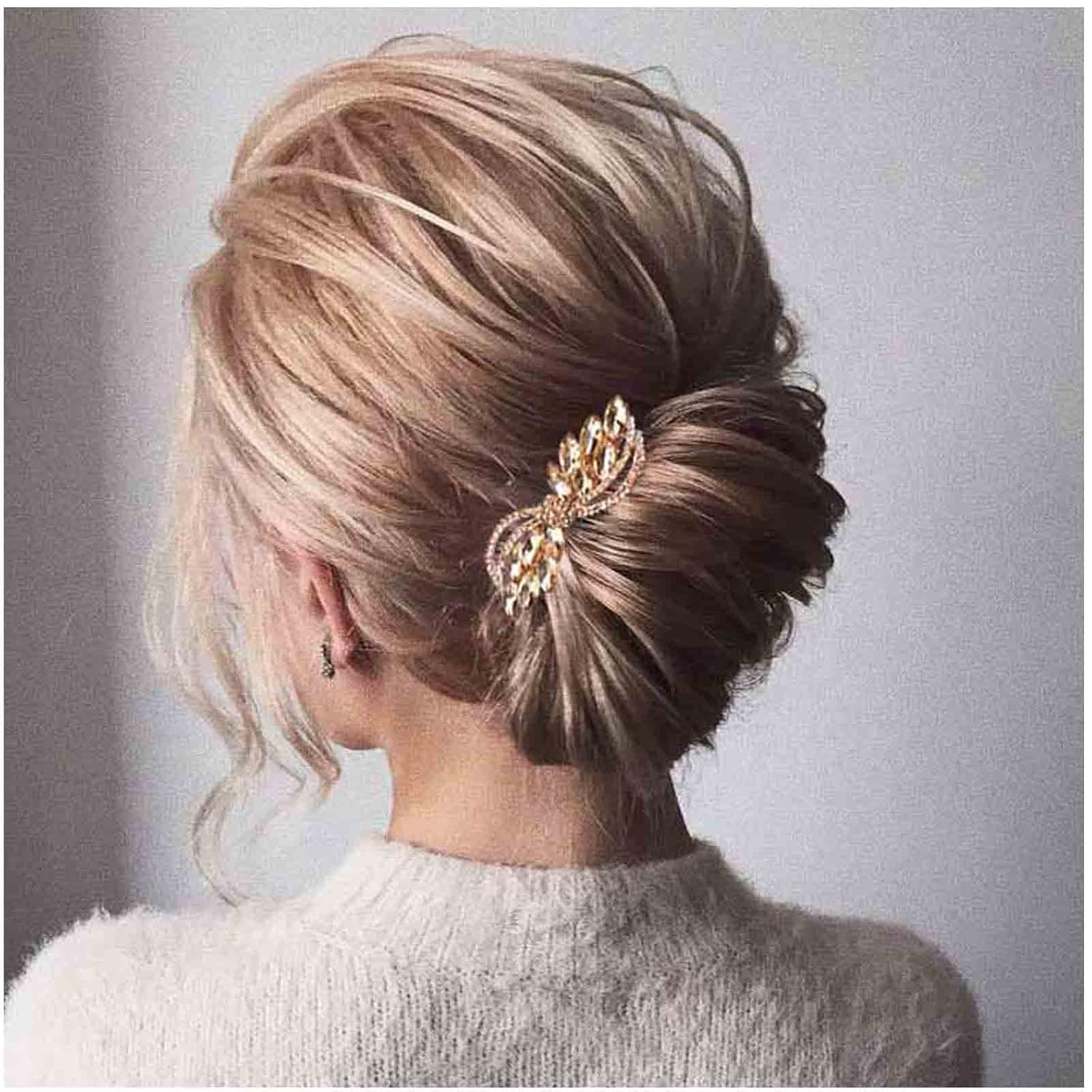 Aneneiceera Pinza para el pelo de cristal vintage, pasador de pelo con diamantes de imitación dorados, clip de cabeza de circonita cúbica,