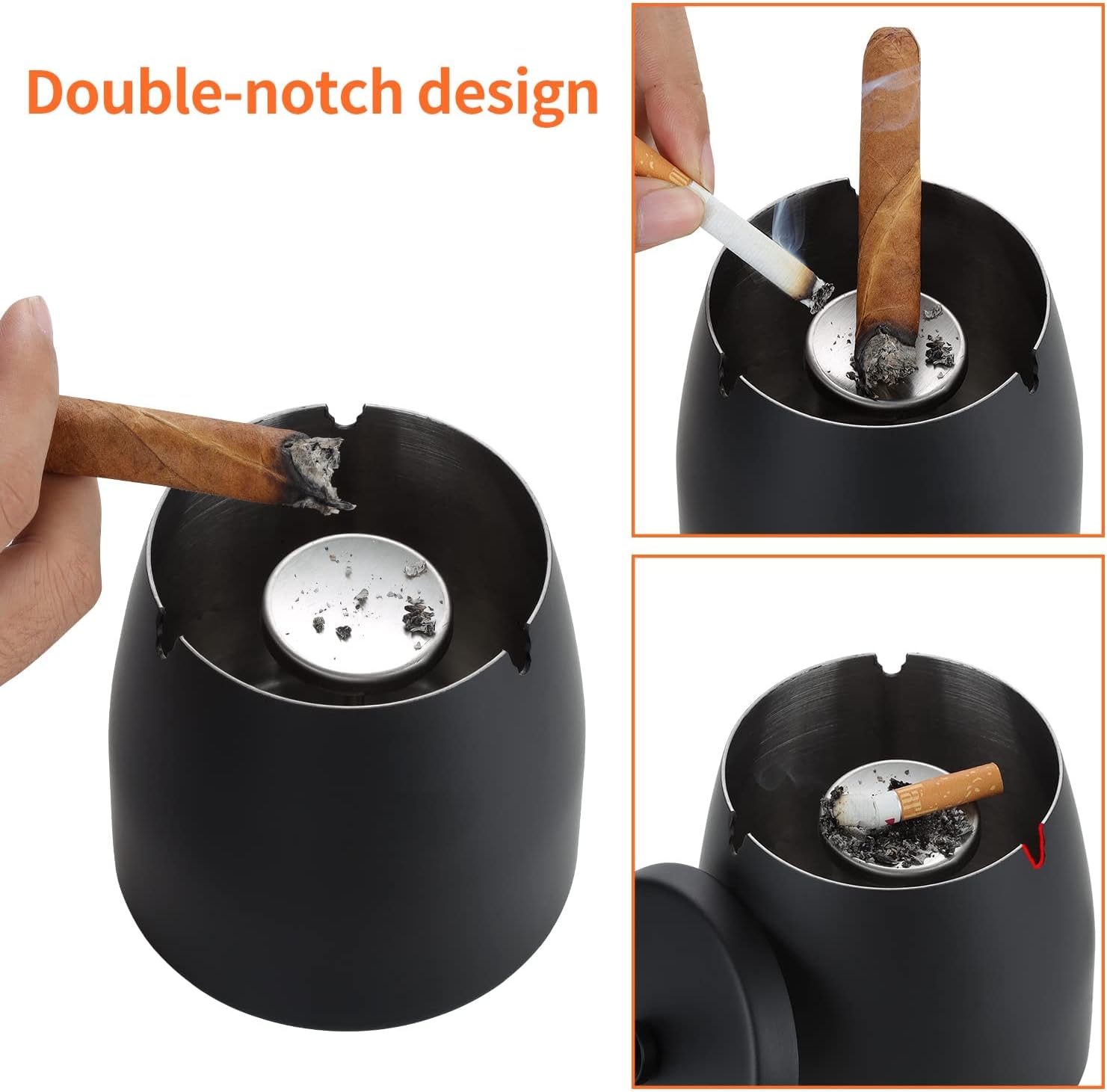 Cenicero para cigarrillos al aire libre con tapa, bandejas de ceniza de acero inoxidable sin humo, cubiertas a prueba de viento, ceniceros a prueba