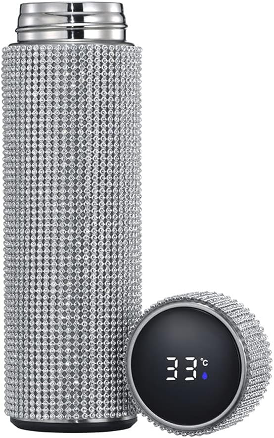 Nuevo Smart Diamond Thermos Pantalla de temperatura táctil Frasco de vacío de acero inoxidable Botella de agua Taza de café Taza de termo (Plata)