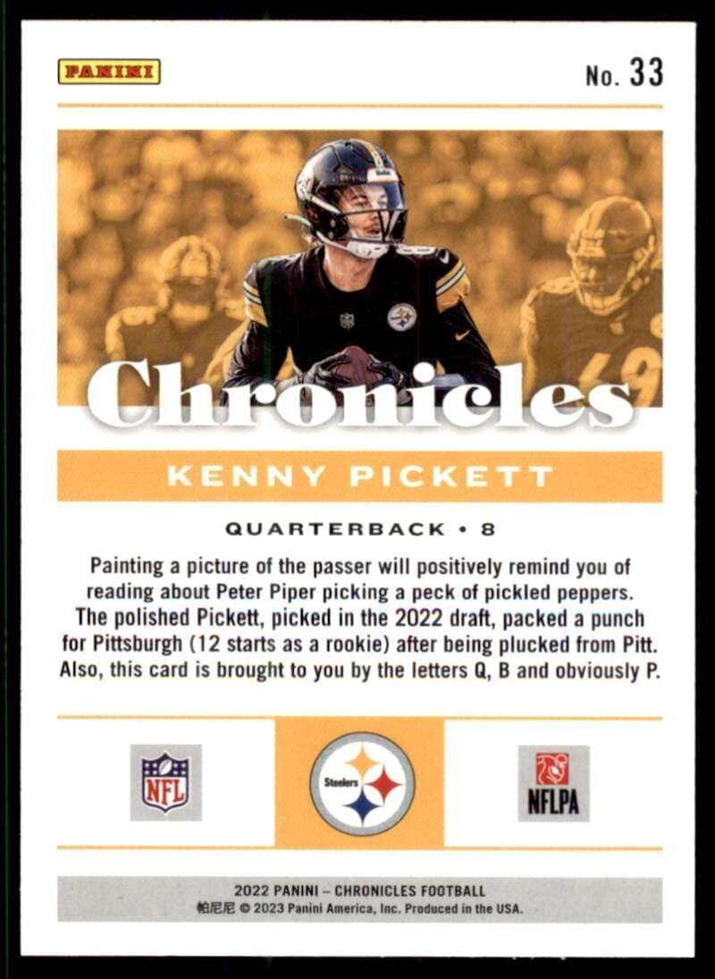 2022 Panini Chronicles #33 Kenny Pickett Pittsburgh Steelers RC Rookie Card Official NFL Football Card in Raw (NM or Better) Condition