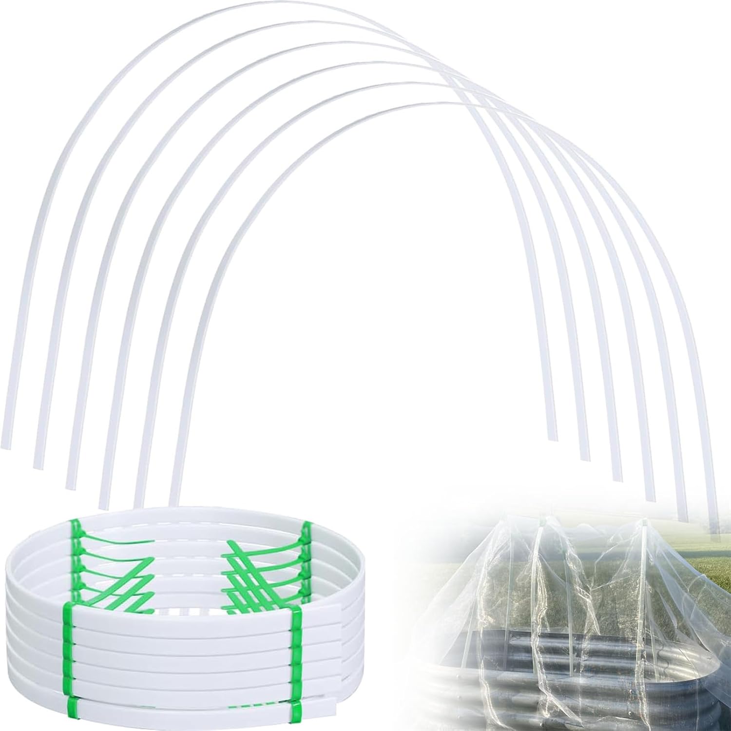 Aros de invernadero para jardín para cama elevada, 6 aros de túnel de cultivo, marco de soporte de fibra de vidrio de 7 pies de largo, estacas de
