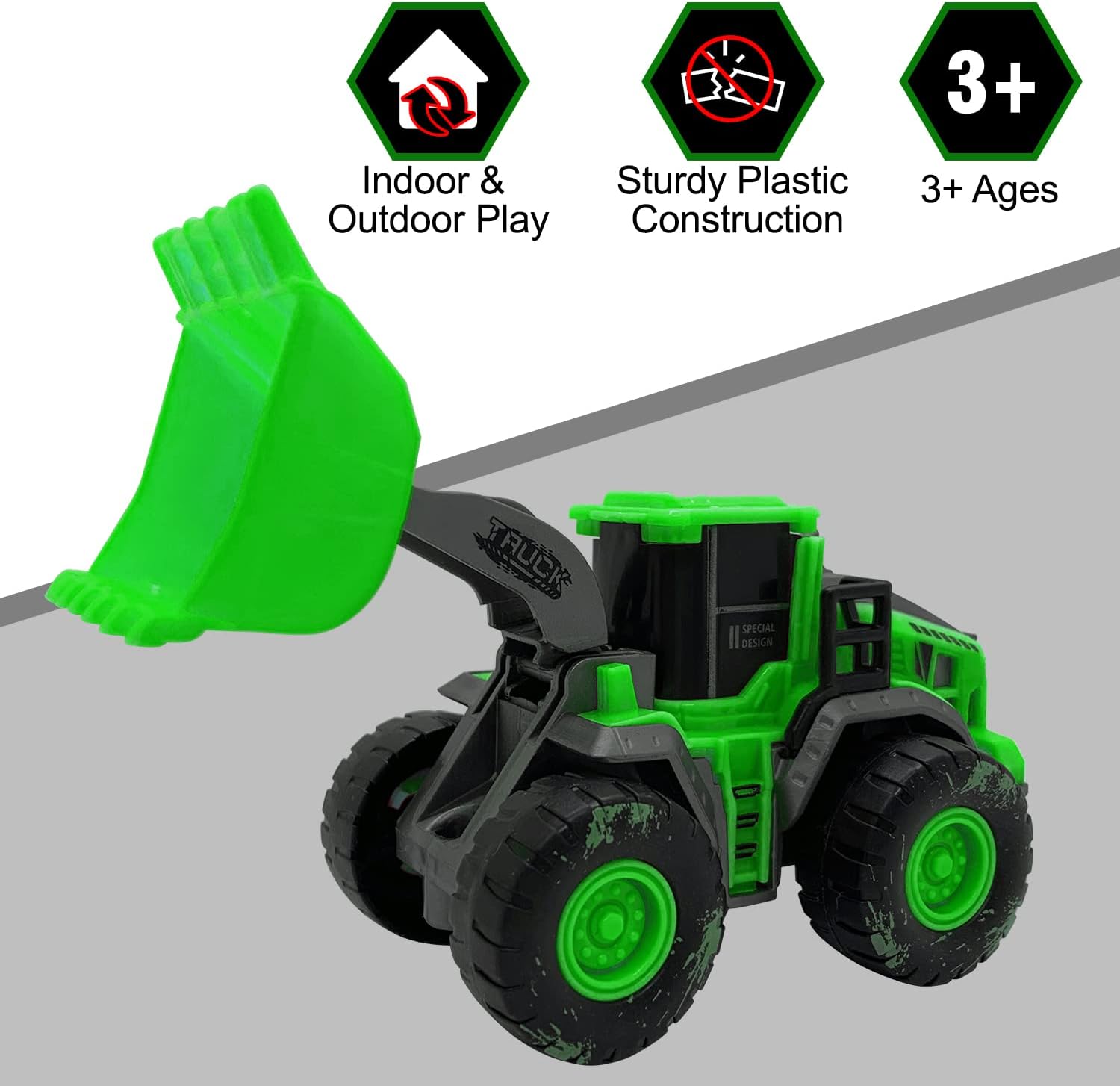 Boersma Juguetes de excavadora para niños de 3 años, automóviles para niños pequeños, camiones, vehículos de construcción para niños, juguetes de