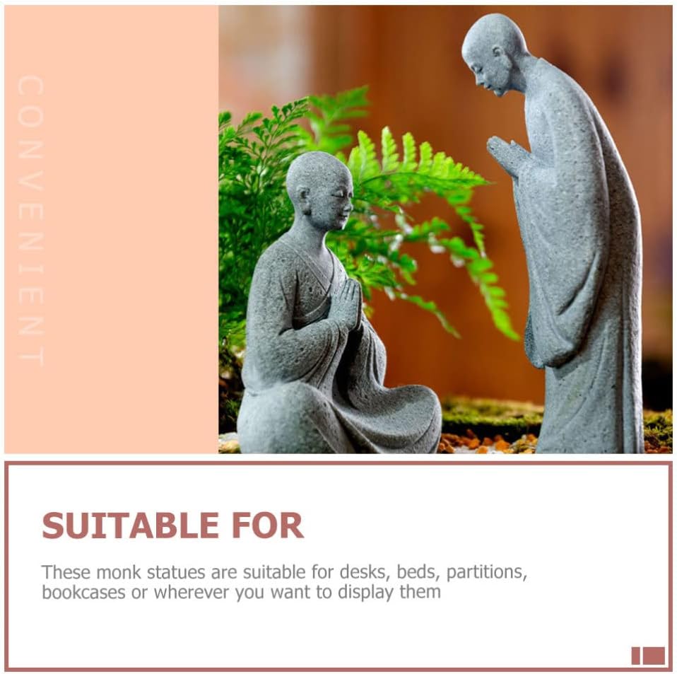 Happyyami Bonsái – 2 figuras de monje de piedra, estatuas de Buda zen, esculturas de monje de pie para paisaje al aire libre, decoración de jardín,