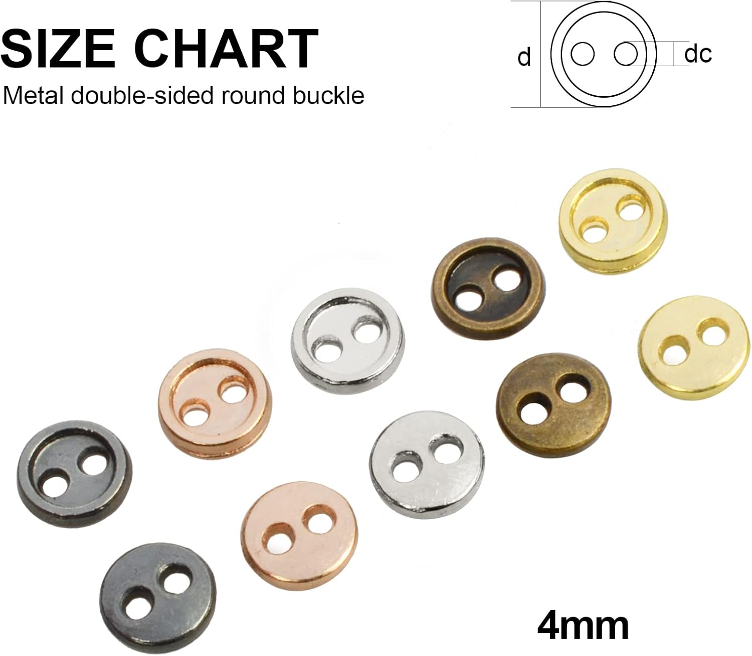 OELFFOW 0.157 in, 50 piezas, 5 colores, mini metal, redondo, 2 botones de ojo, para bjd soldado, juguete y accesorios de ropa de muñecas. (Colores